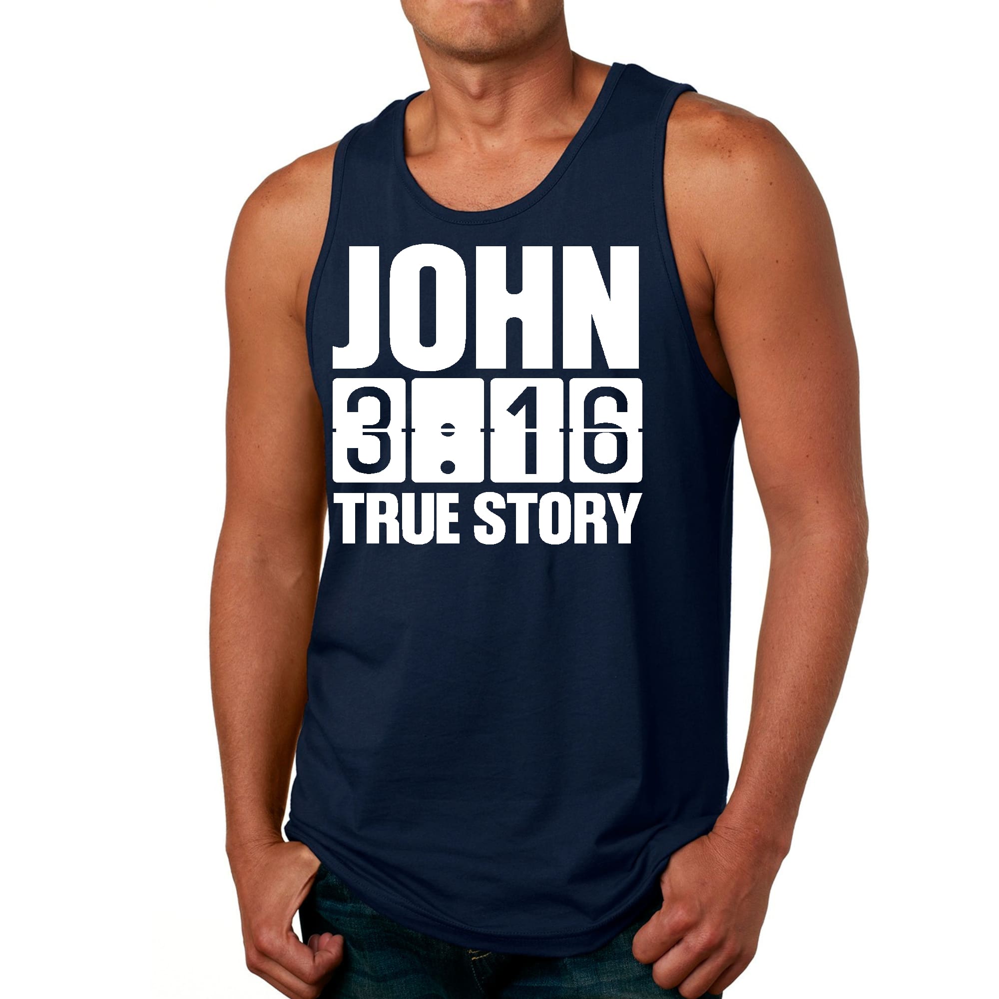 Mens Fitness Tank Top Graphic T-shirt John 3:16 True Story Print