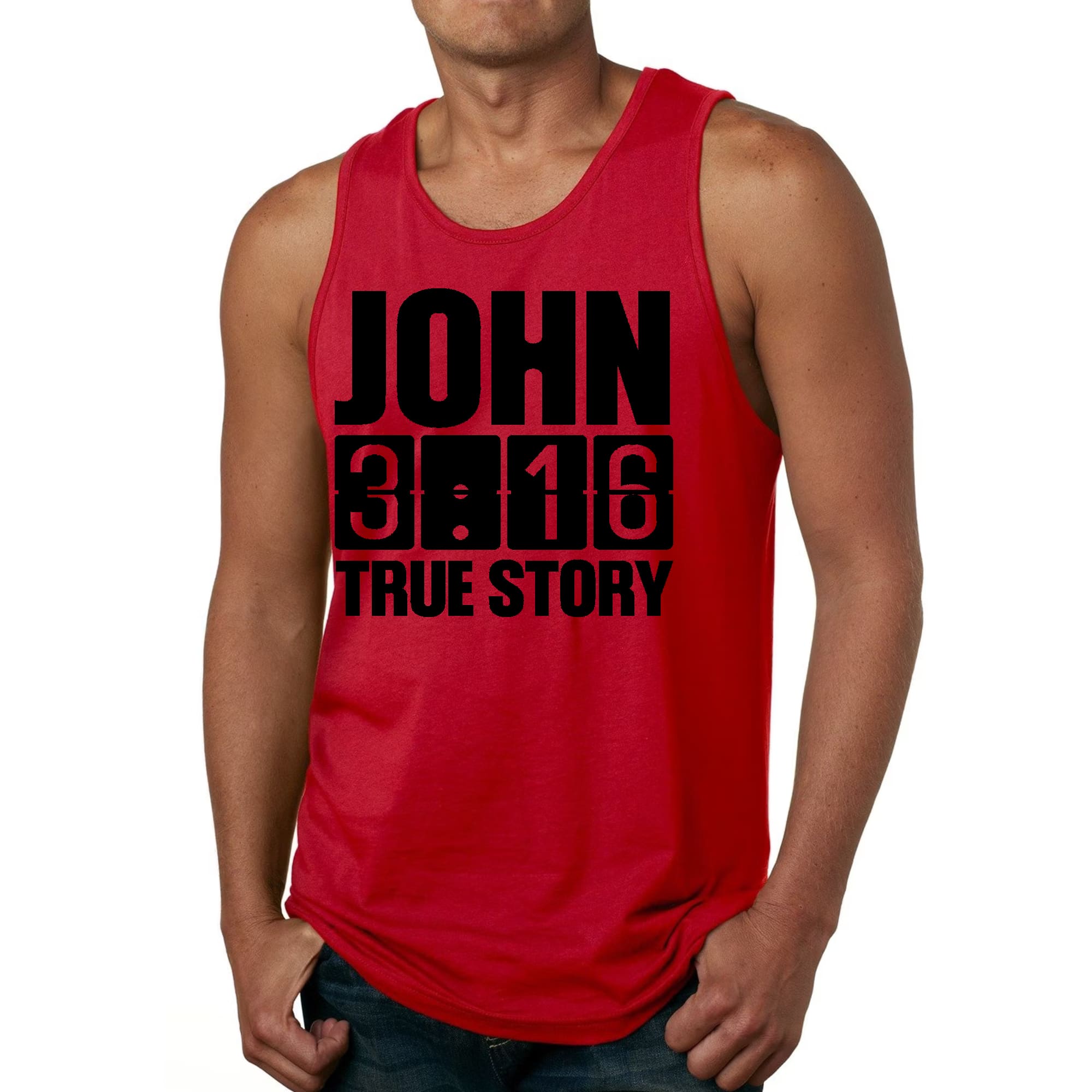 Mens Fitness Tank Top Graphic T-shirt John 3:16 True Story Print