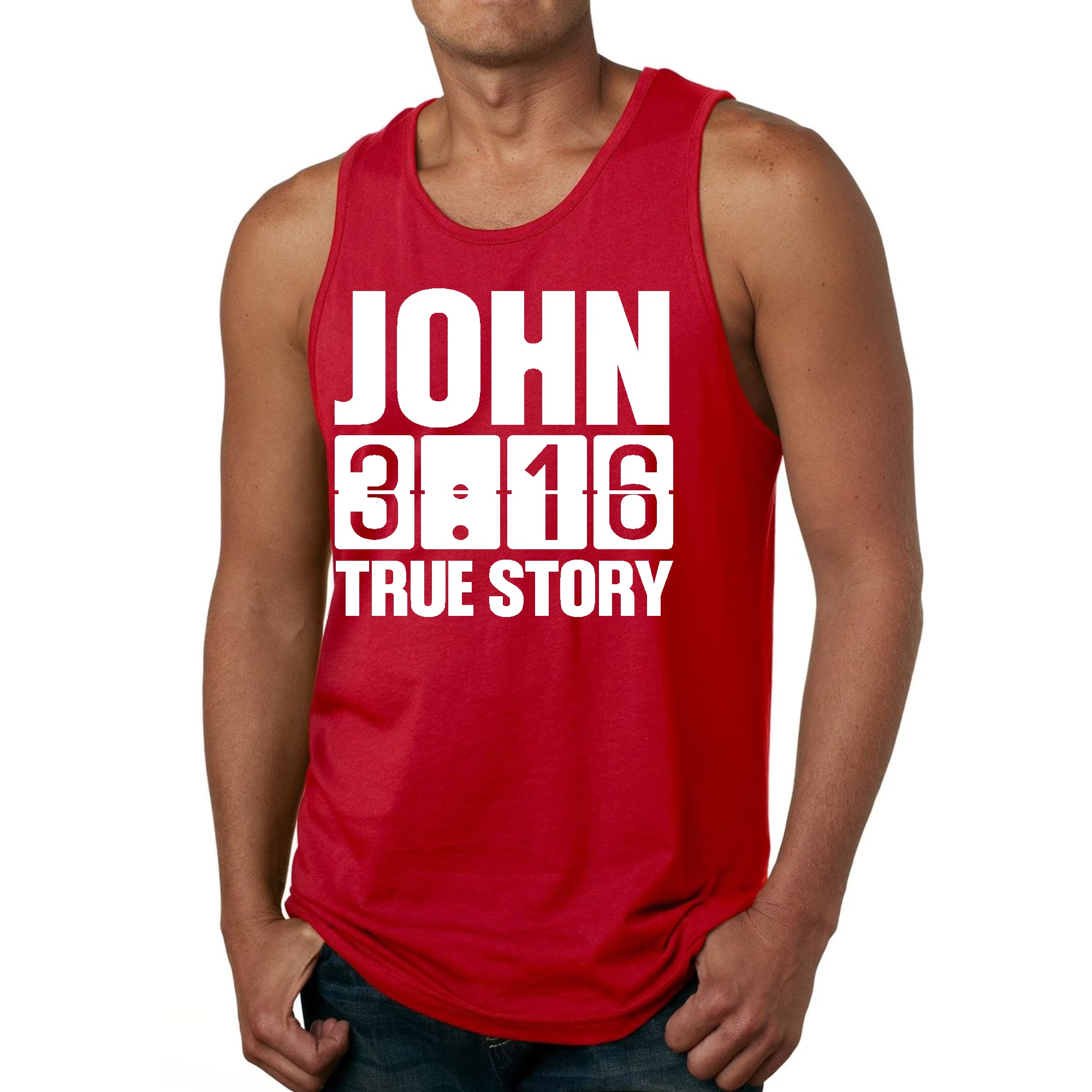 Mens Fitness Tank Top Graphic T-shirt John 3:16 True Story Print