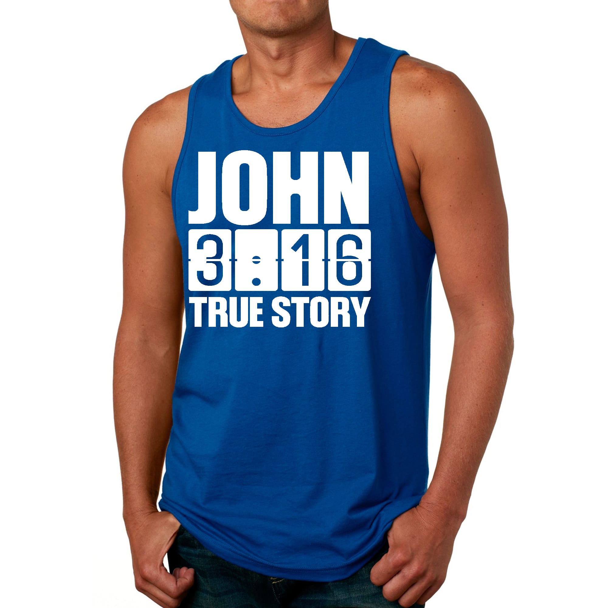 Mens Fitness Tank Top Graphic T-shirt John 3:16 True Story Print