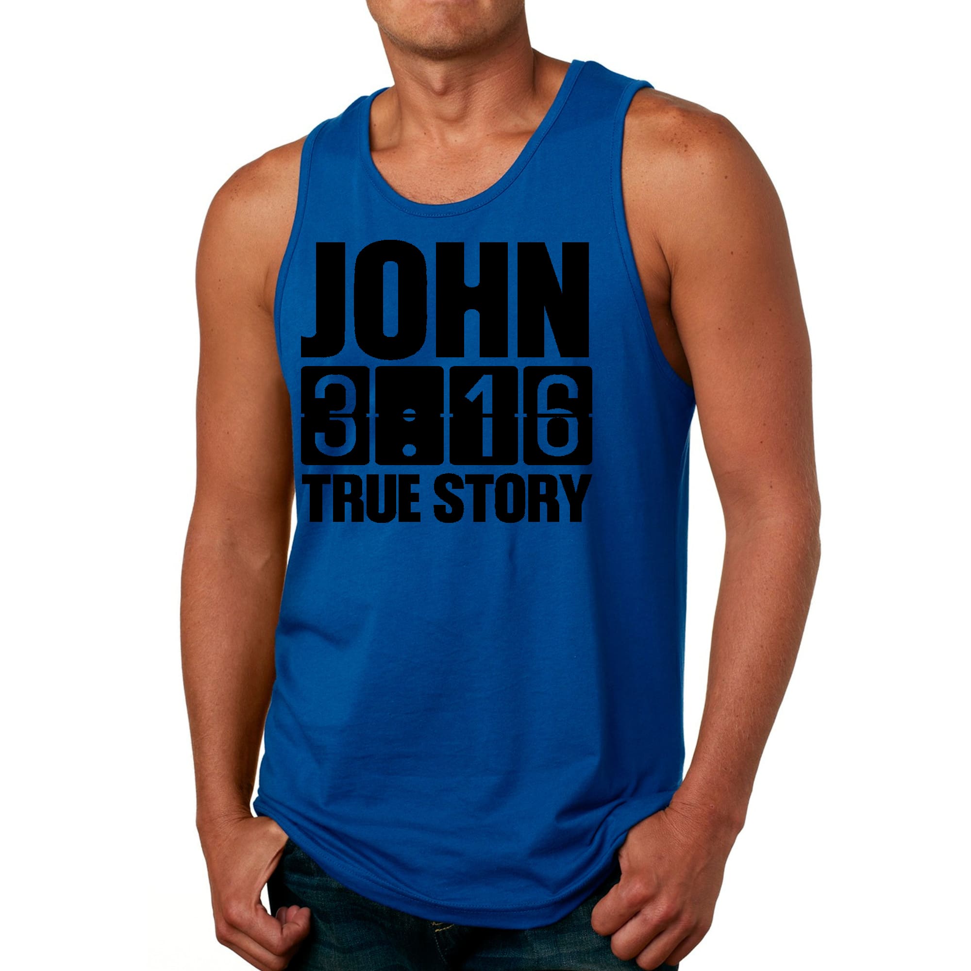 Mens Fitness Tank Top Graphic T-shirt John 3:16 True Story Print