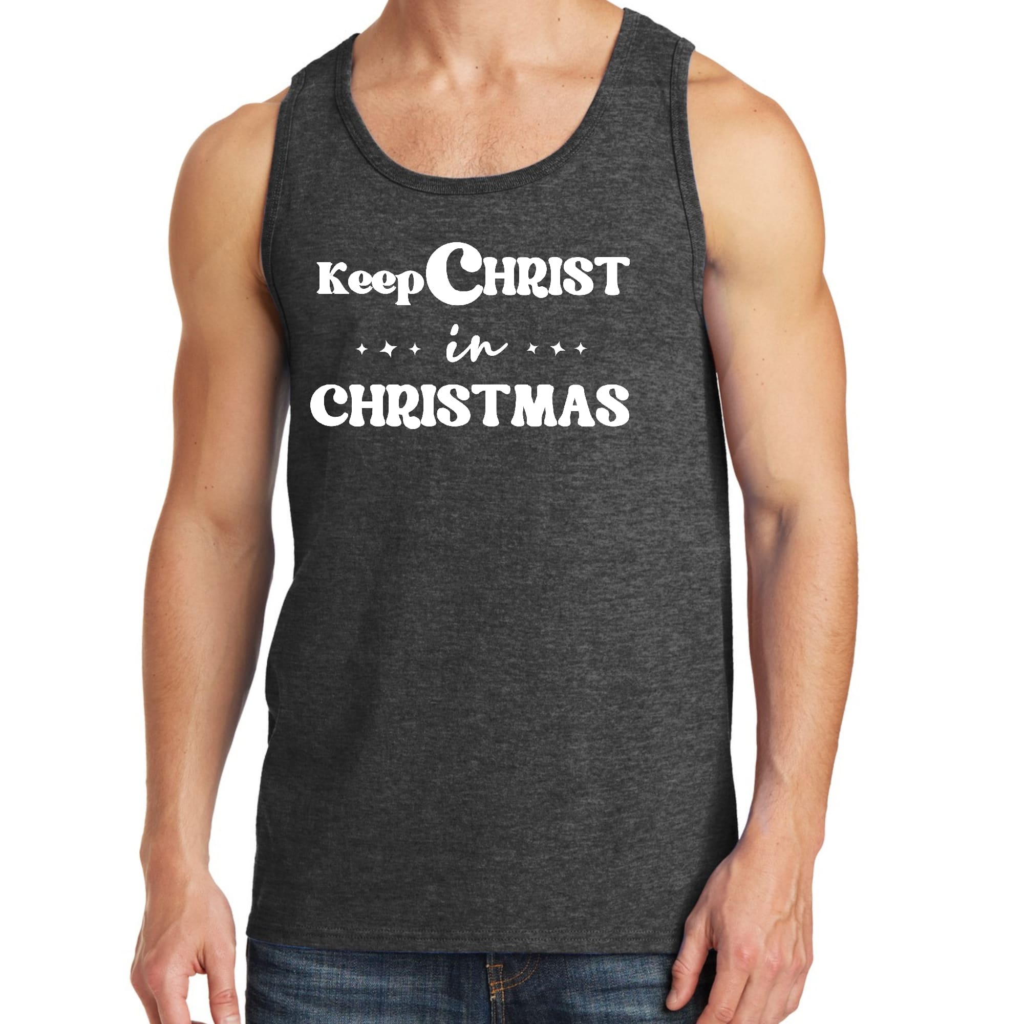 Mens Fitness Tank Top Graphic T-shirt Keep Christ in Christmas