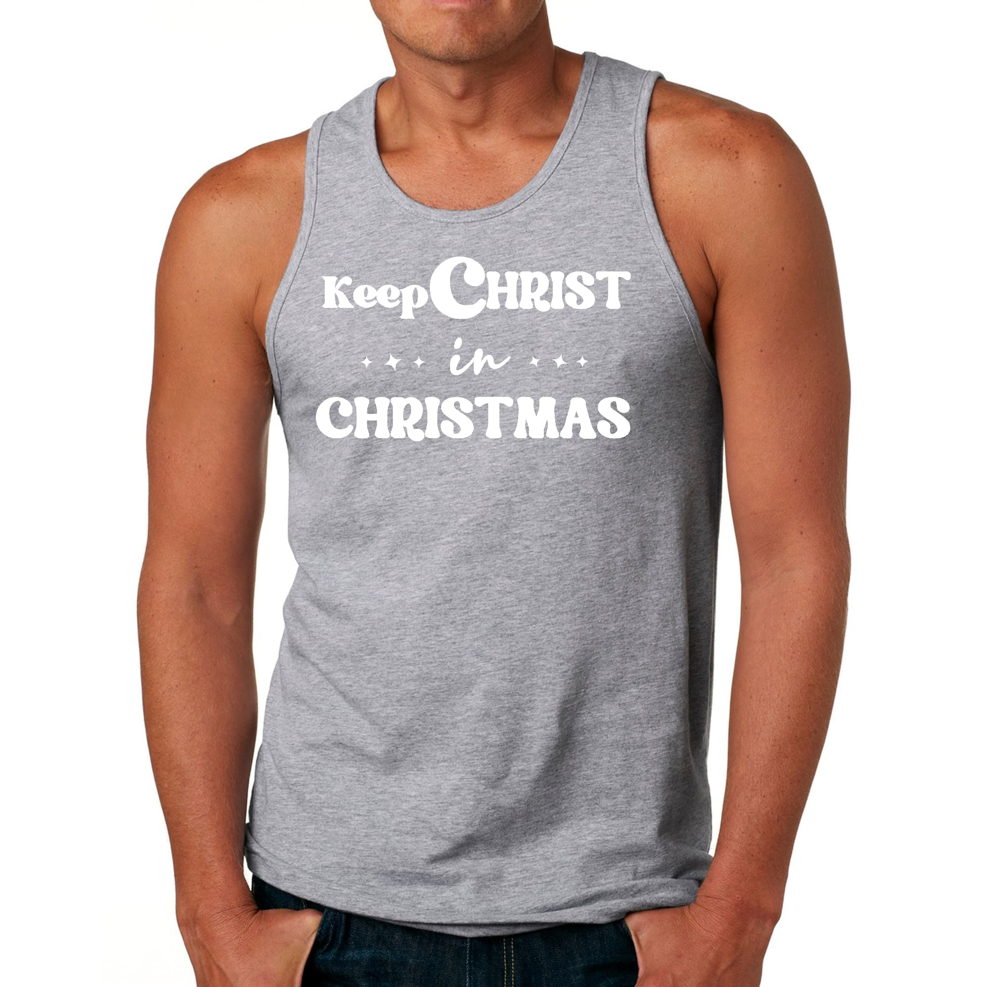 Mens Fitness Tank Top Graphic T-shirt Keep Christ in Christmas