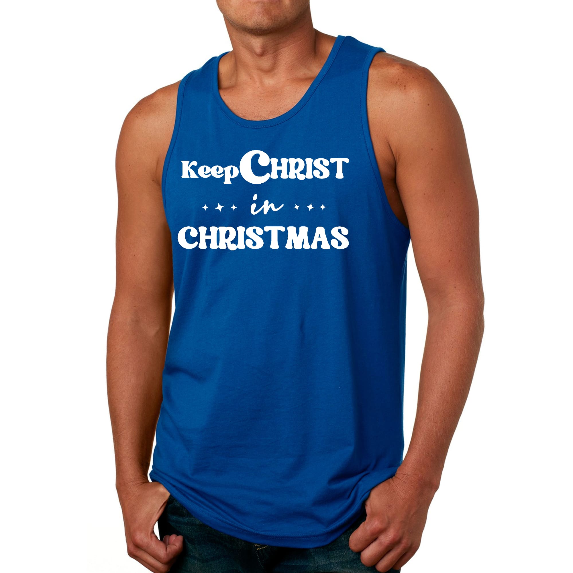 Mens Fitness Tank Top Graphic T-shirt Keep Christ in Christmas