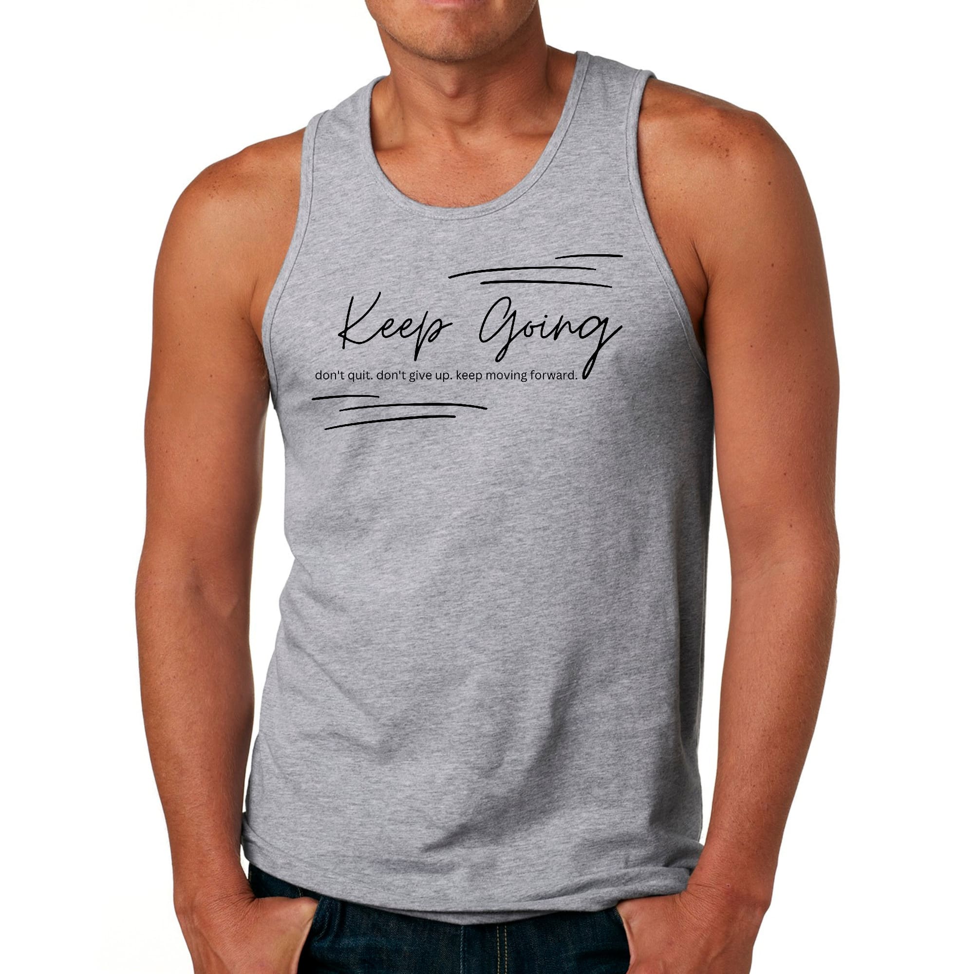 Mens Fitness Tank Top Graphic T-shirt Keep Going Don't Give Up -