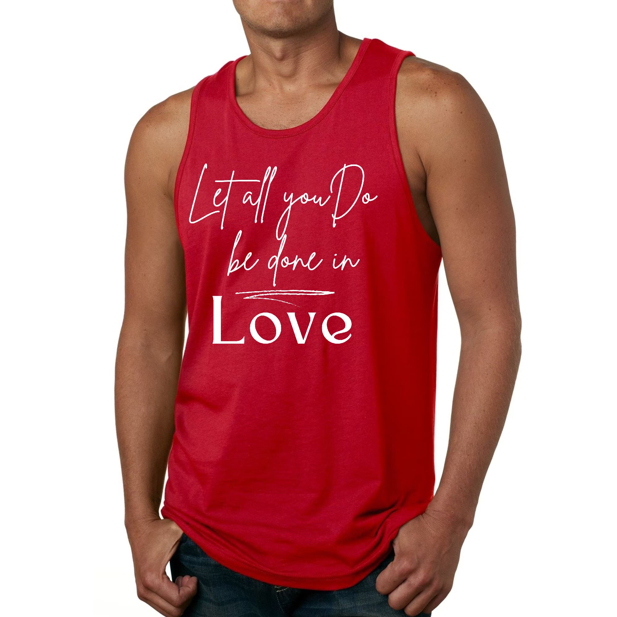 Mens Fitness Tank Top Graphic T-shirt Let All you do be Done in Love