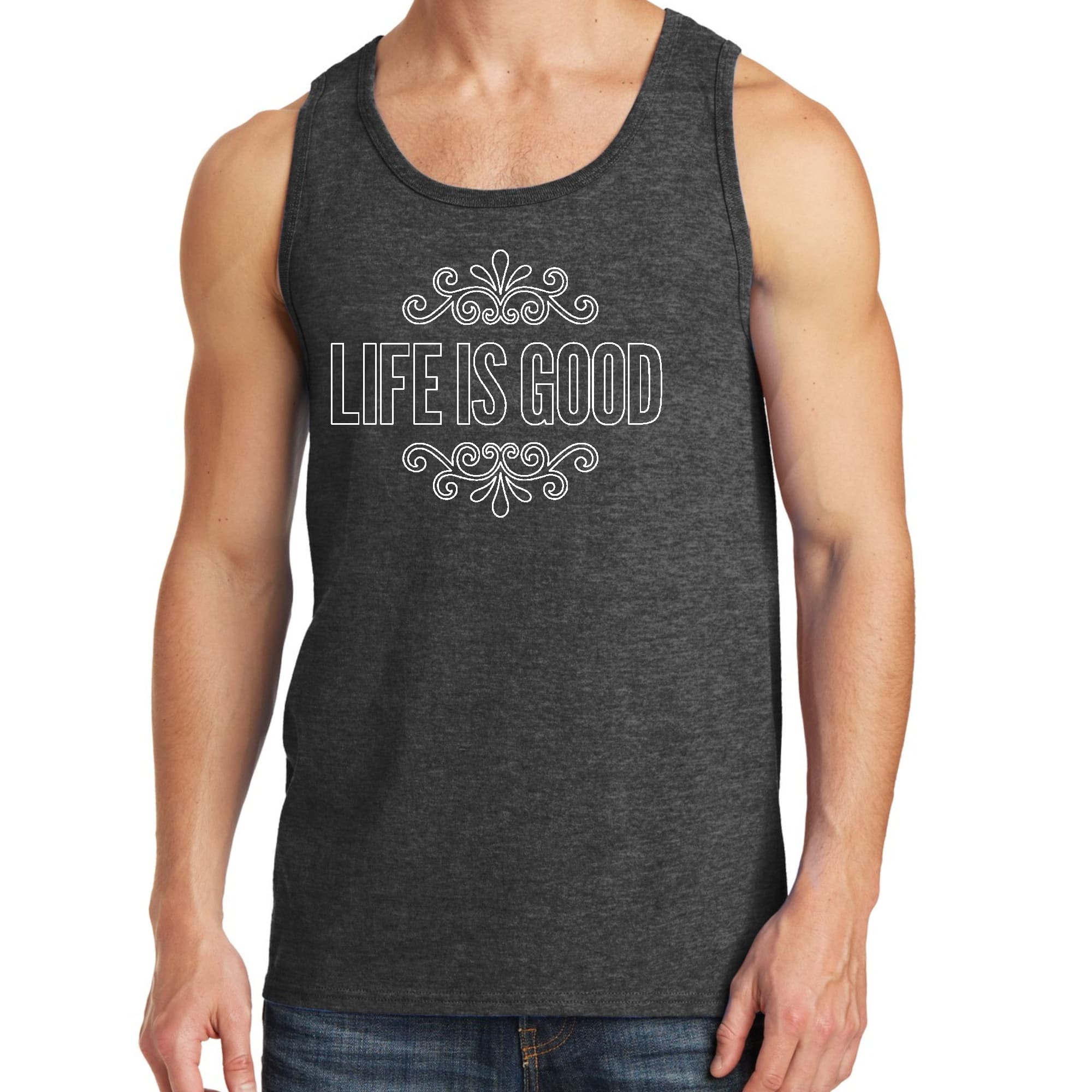 Mens Fitness Tank Top Graphic T-shirt Life is Good Word Art