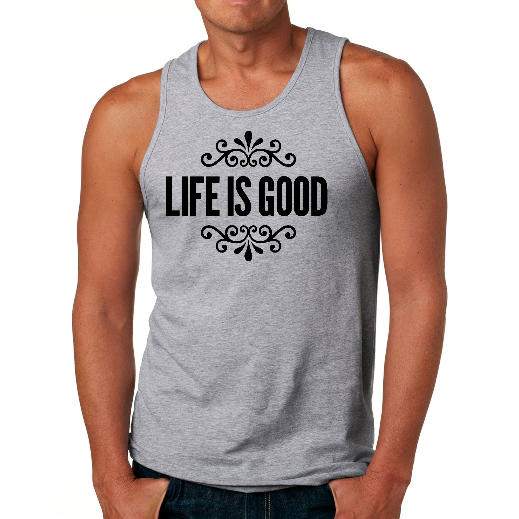 Mens Fitness Tank Top Graphic T-shirt Life is Good Word Art