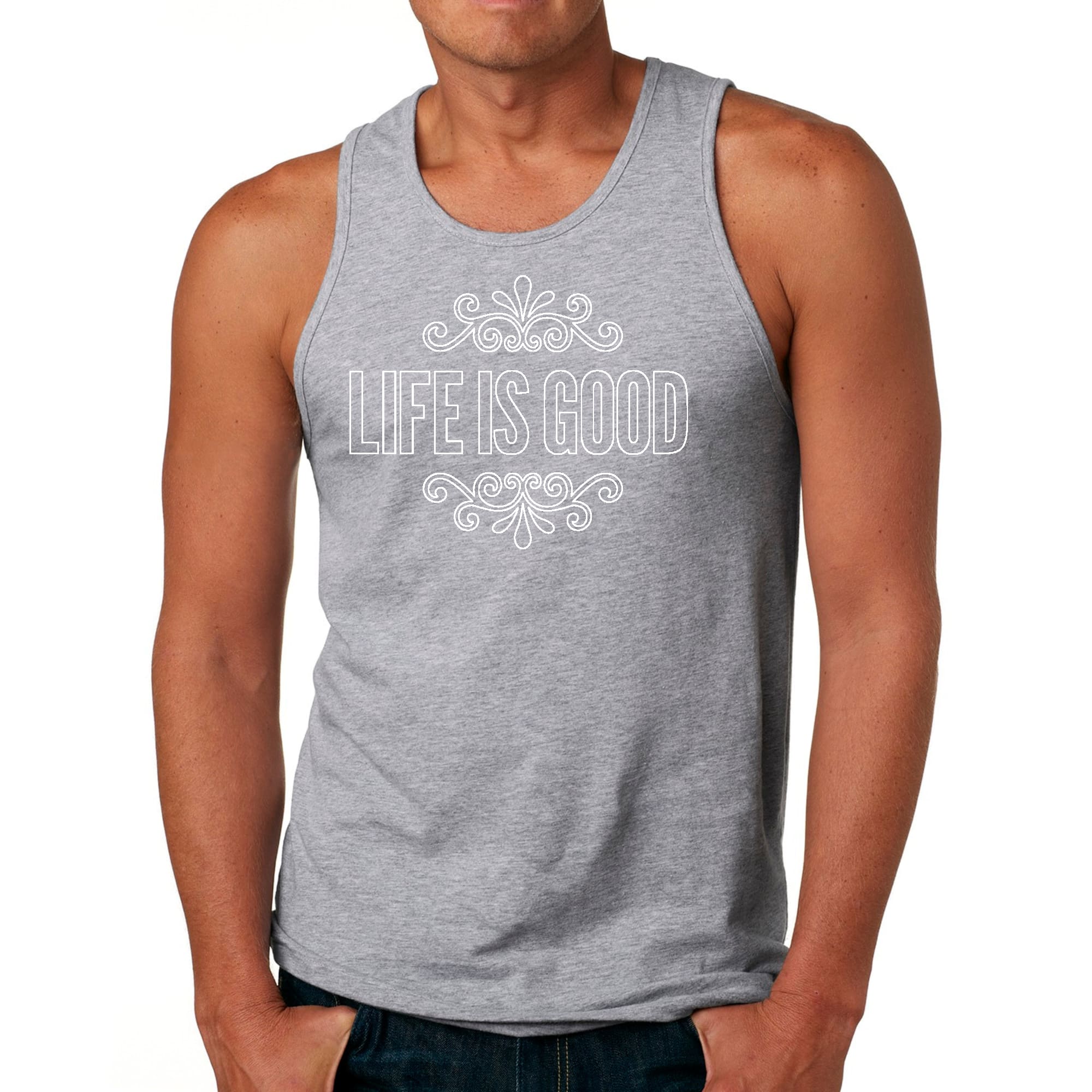 Mens Fitness Tank Top Graphic T-shirt Life is Good Word Art