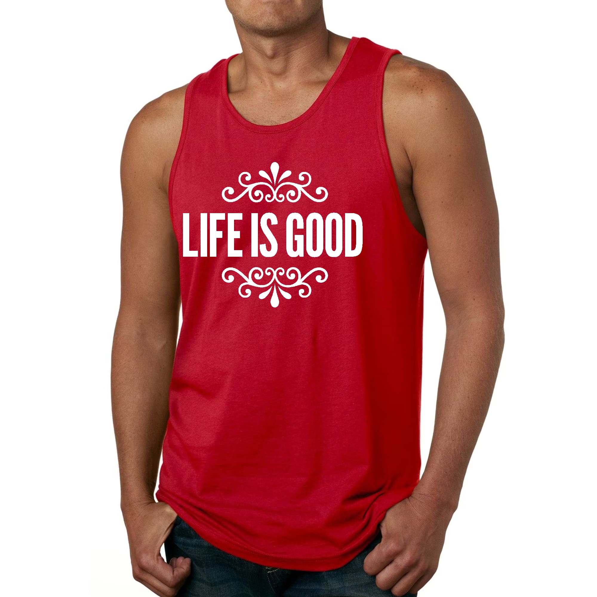 Mens Fitness Tank Top Graphic T-shirt Life is Good Word Art