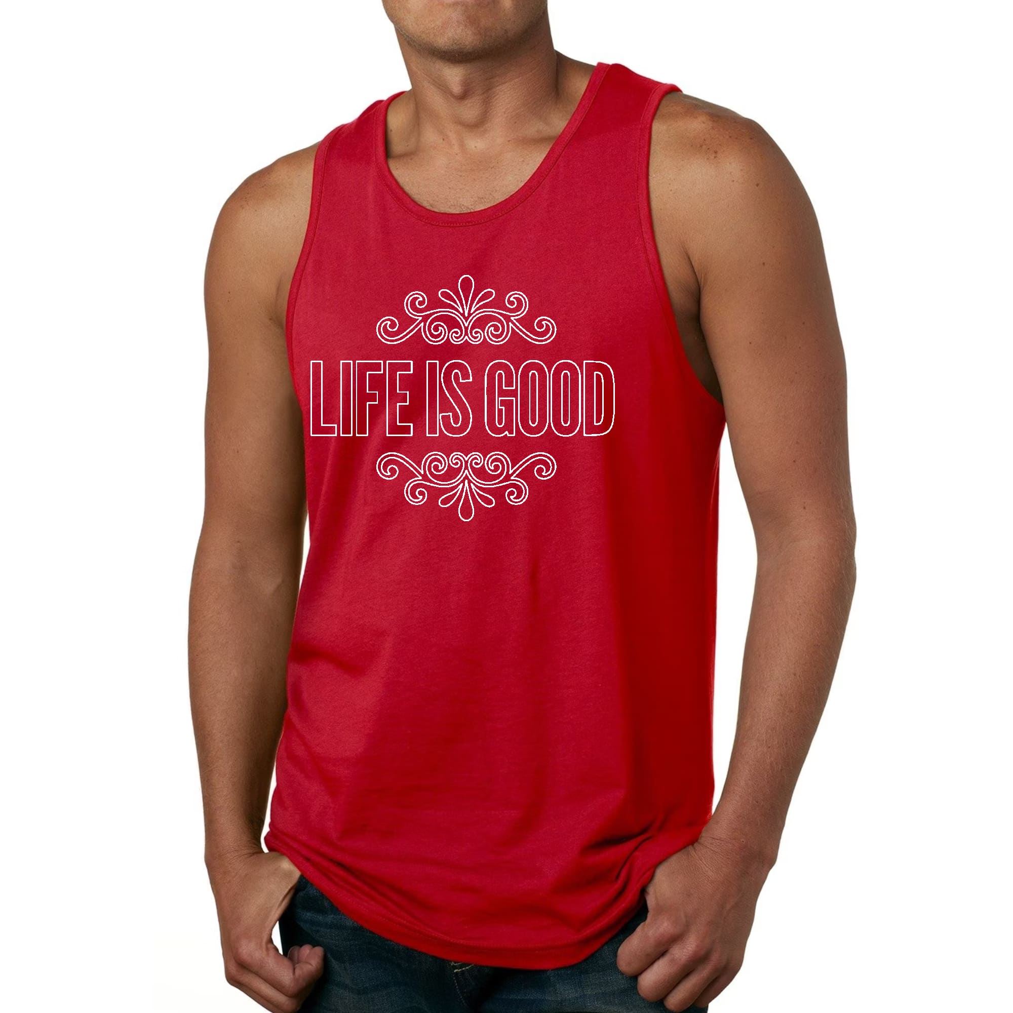 Mens Fitness Tank Top Graphic T-shirt Life is Good Word Art