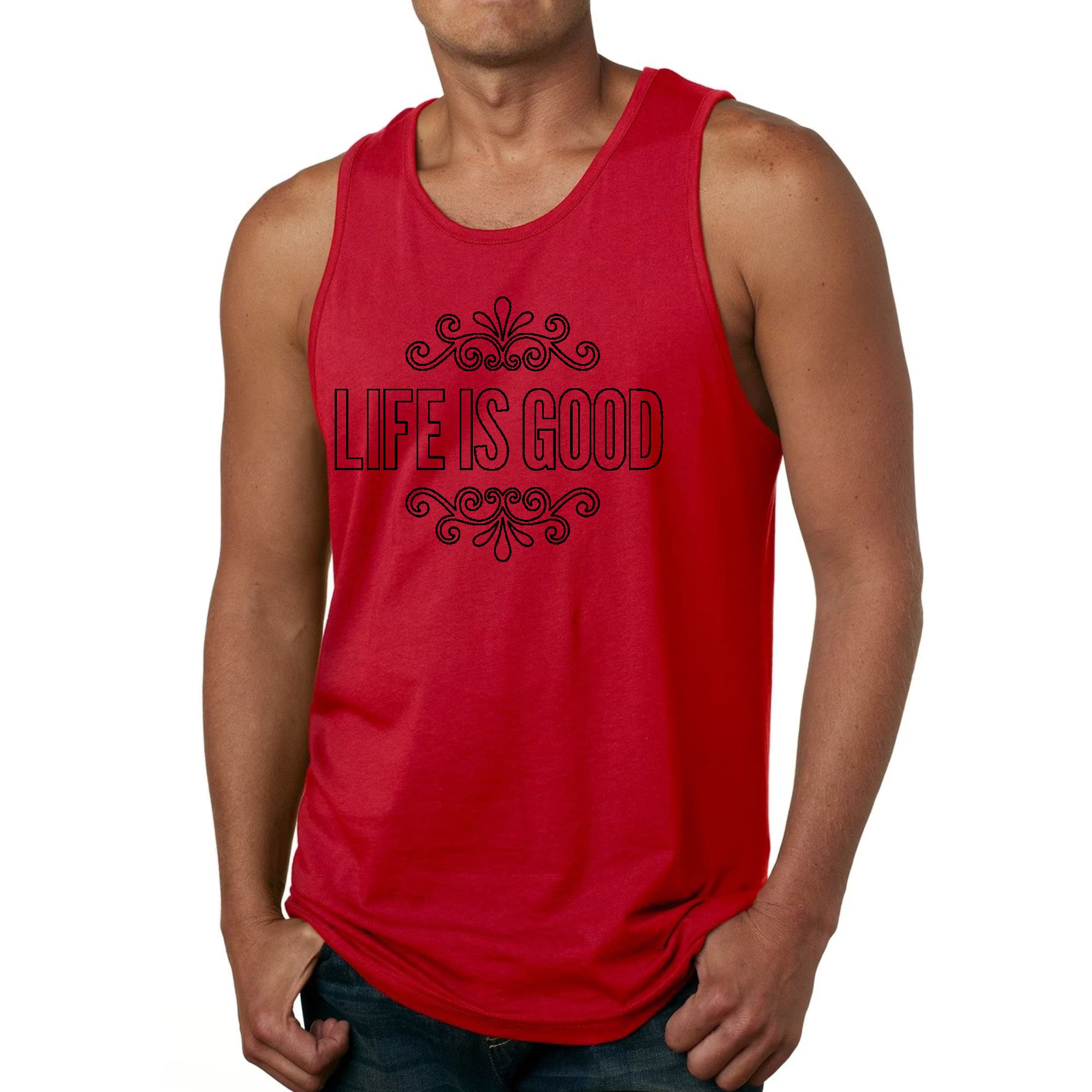 Mens Fitness Tank Top Graphic T-shirt Life is Good Word Art