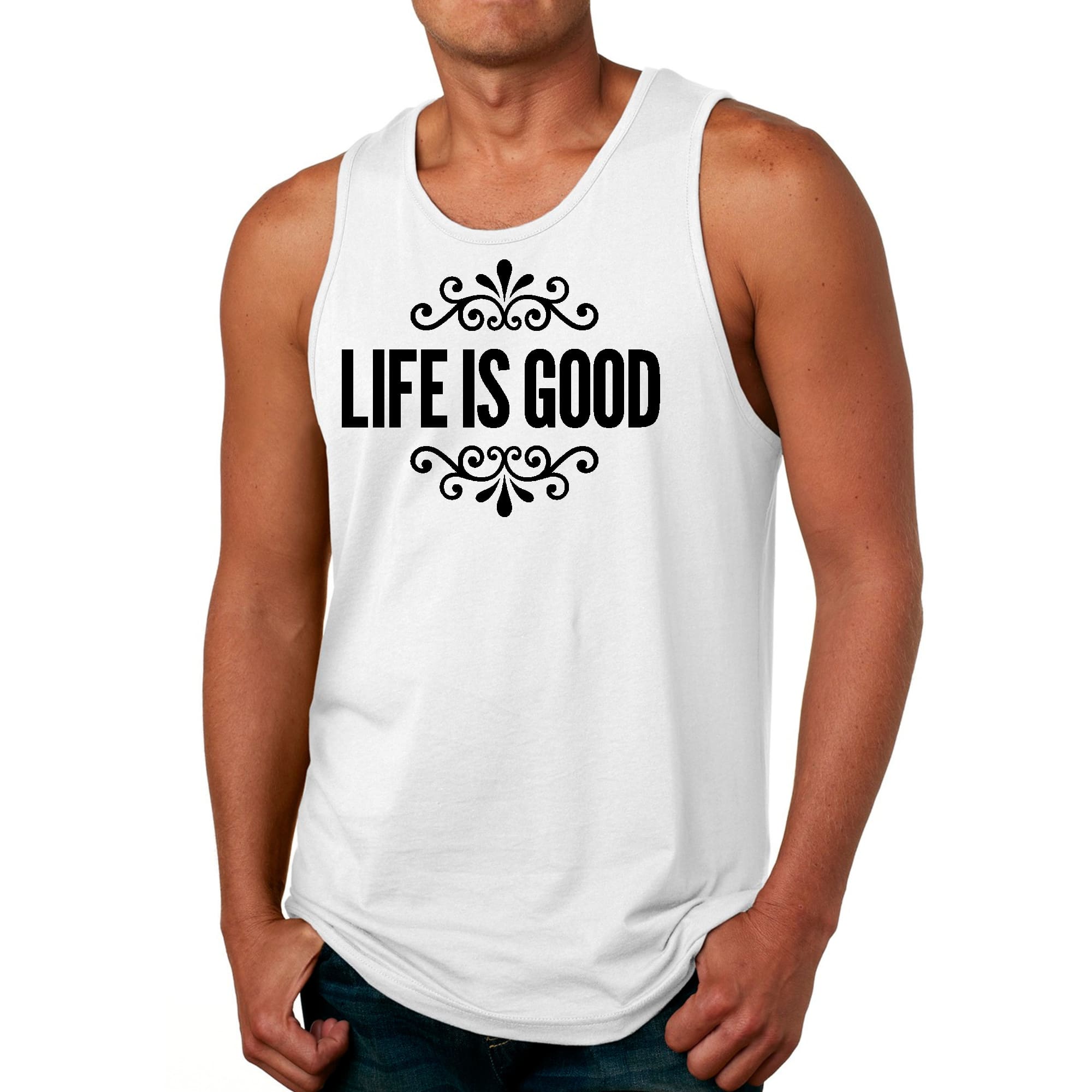 Mens Fitness Tank Top Graphic T-shirt Life is Good Word Art