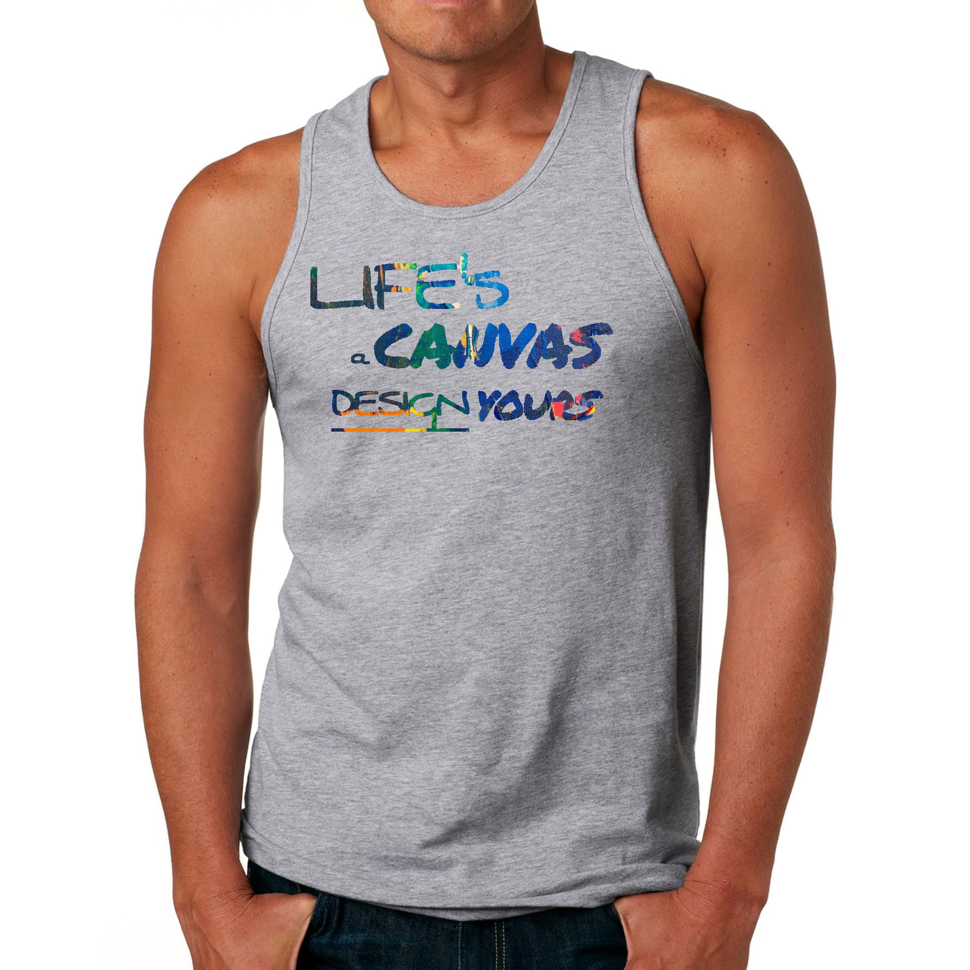 Mens Fitness Tank Top Graphic T-shirt Life's a Canvas Design Yours