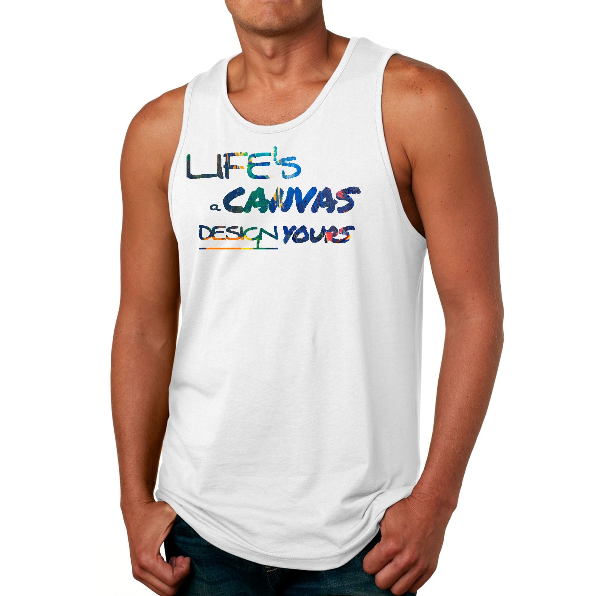 Mens Fitness Tank Top Graphic T-shirt Life's a Canvas Design Yours