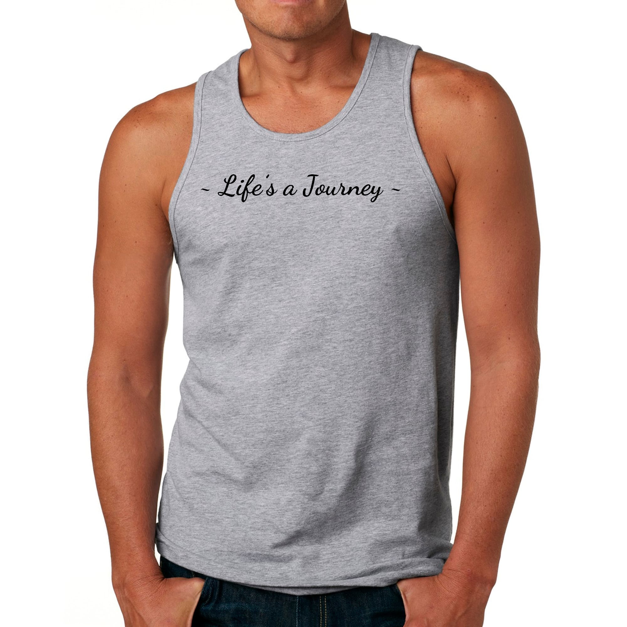 Mens Fitness Tank Top Graphic T-shirt Life's a Journey Black Print
