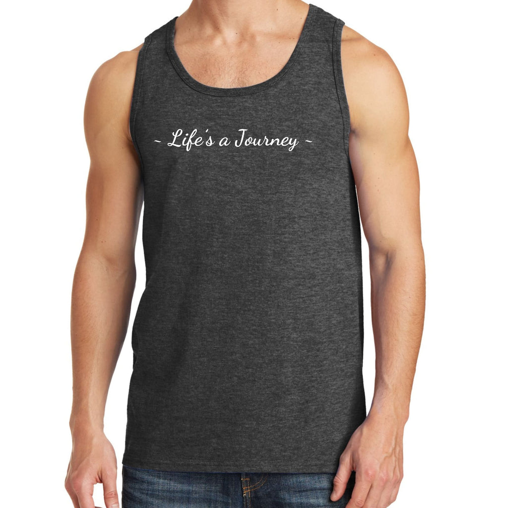 Mens Fitness Tank Top Graphic T-shirt Life's a Journey White Print