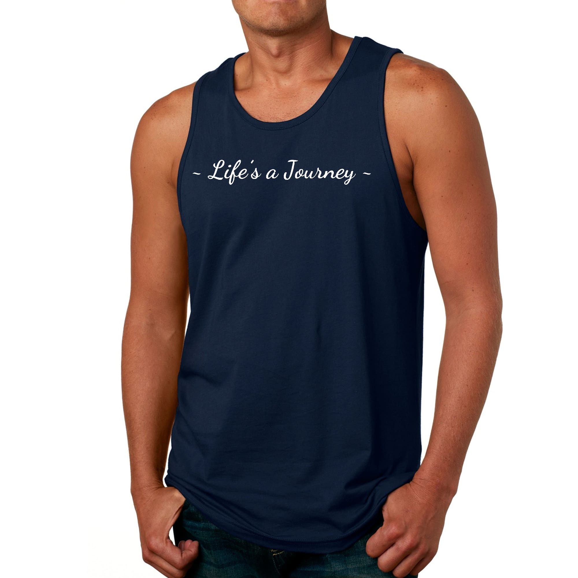 Mens Fitness Tank Top Graphic T-shirt Life's a Journey White Print