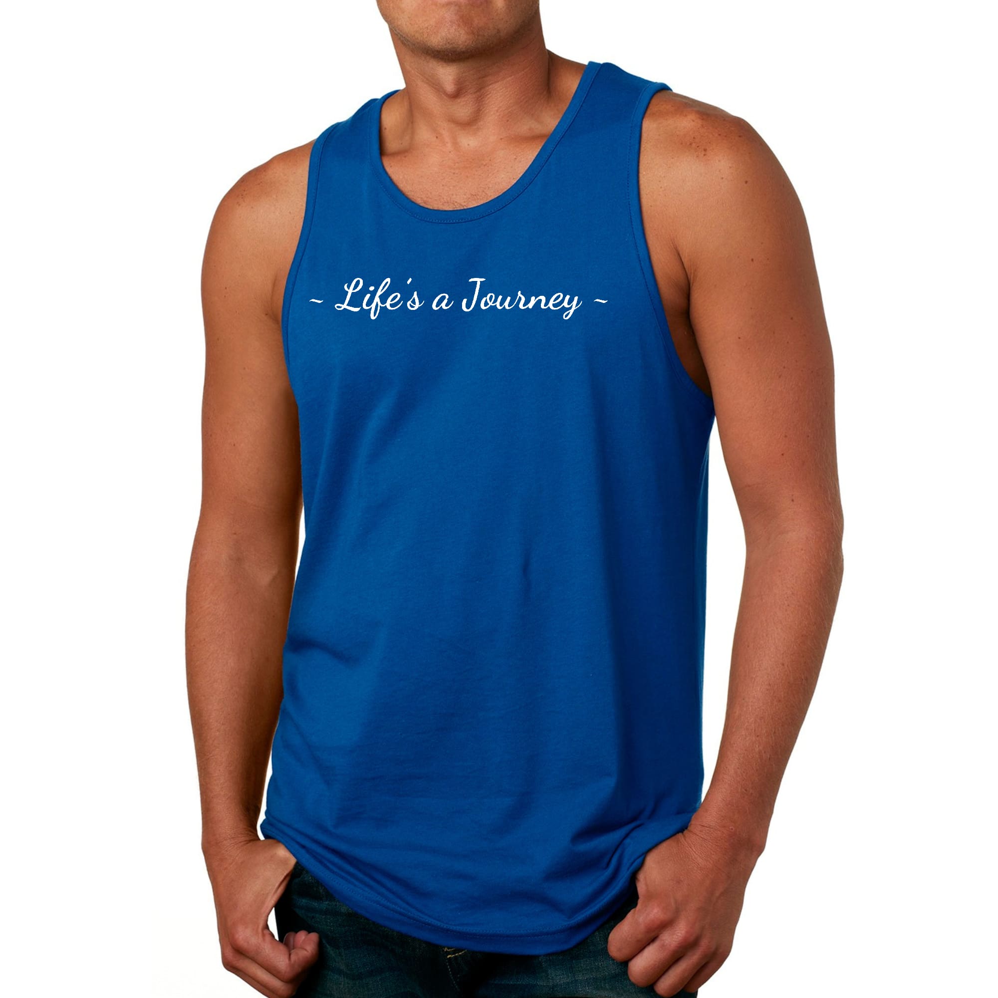 Mens Fitness Tank Top Graphic T-shirt Life's a Journey White Print