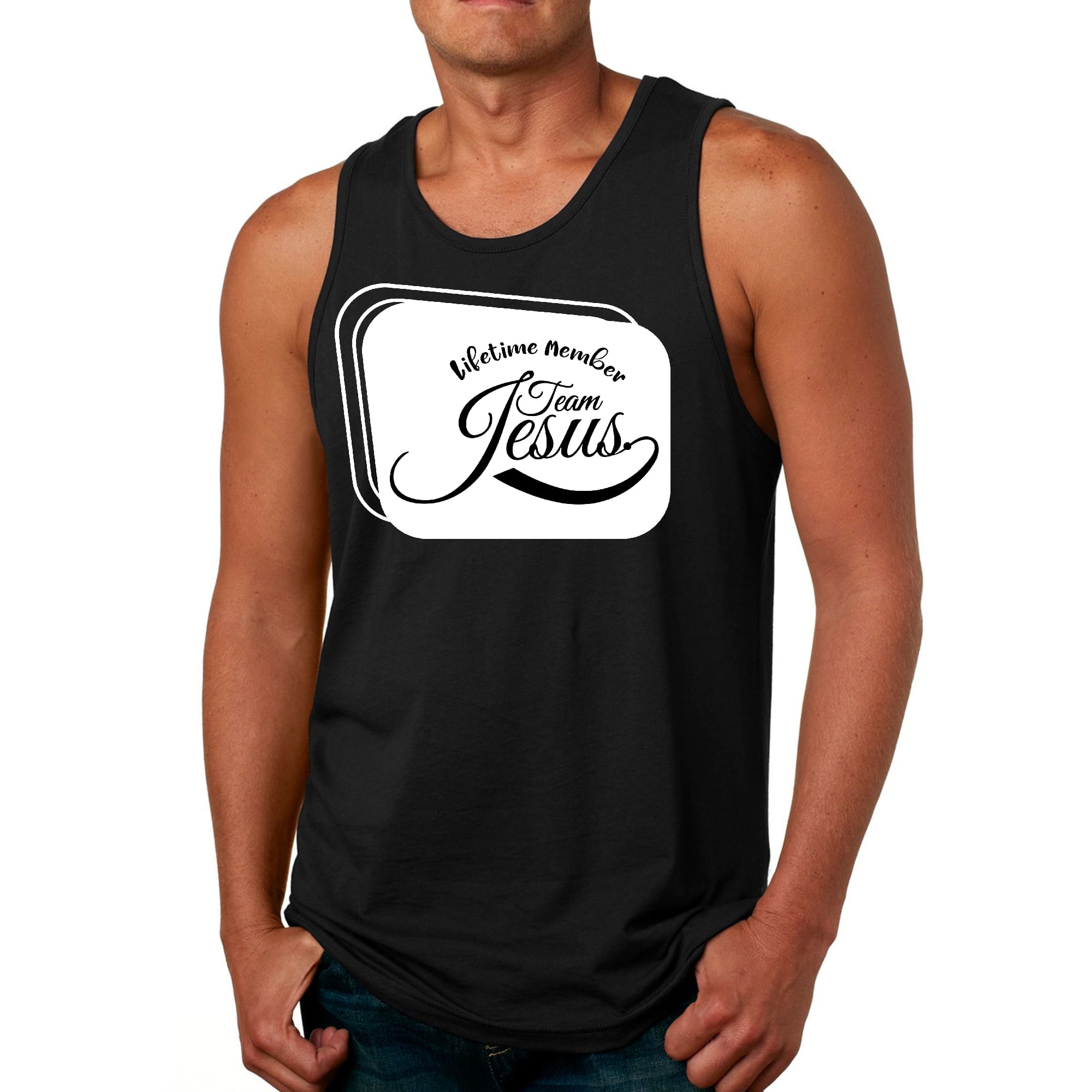 Mens Fitness Tank Top Graphic T-shirt Lifetime Member Team Jesus