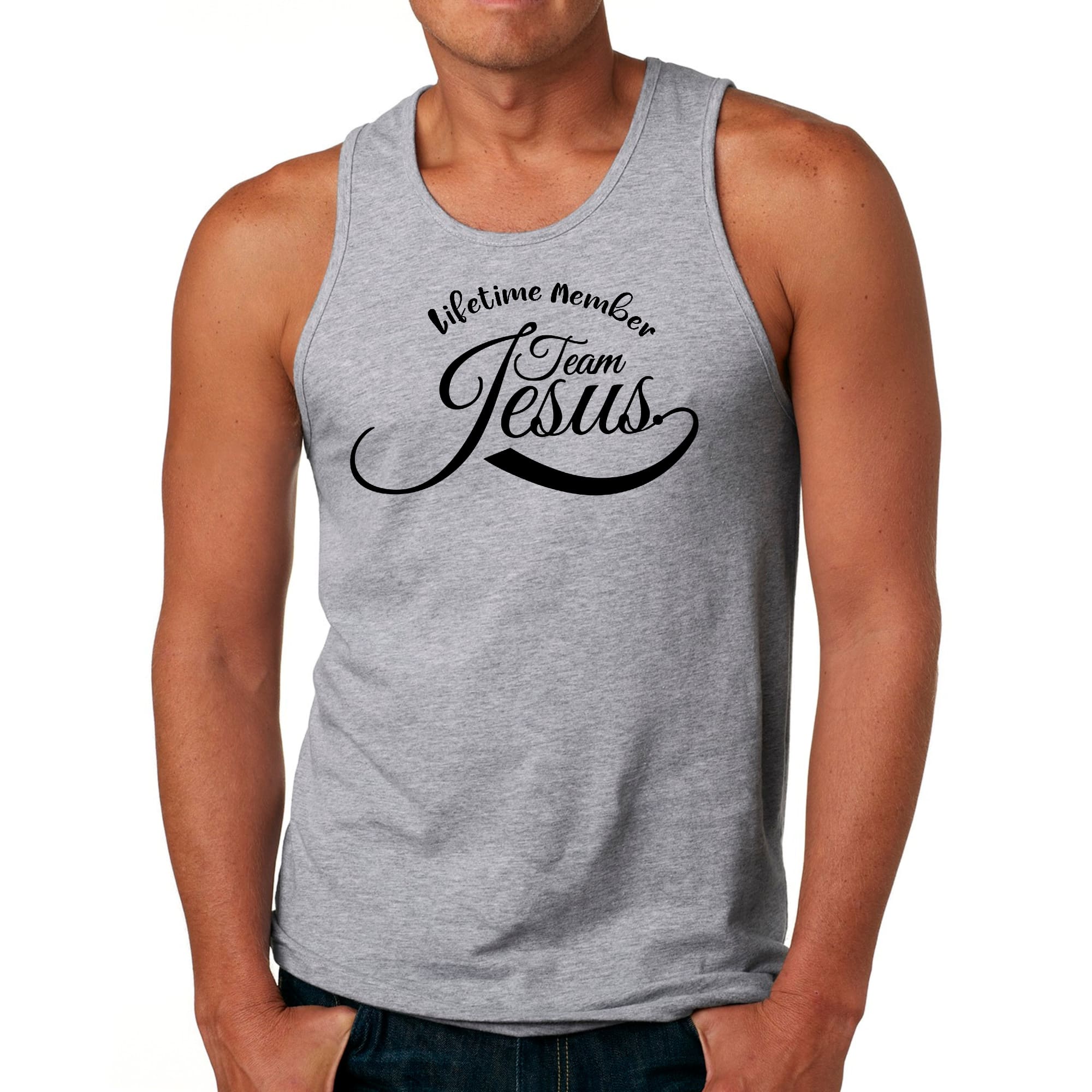 Mens Fitness Tank Top Graphic T-shirt Lifetime Member Team Jesus