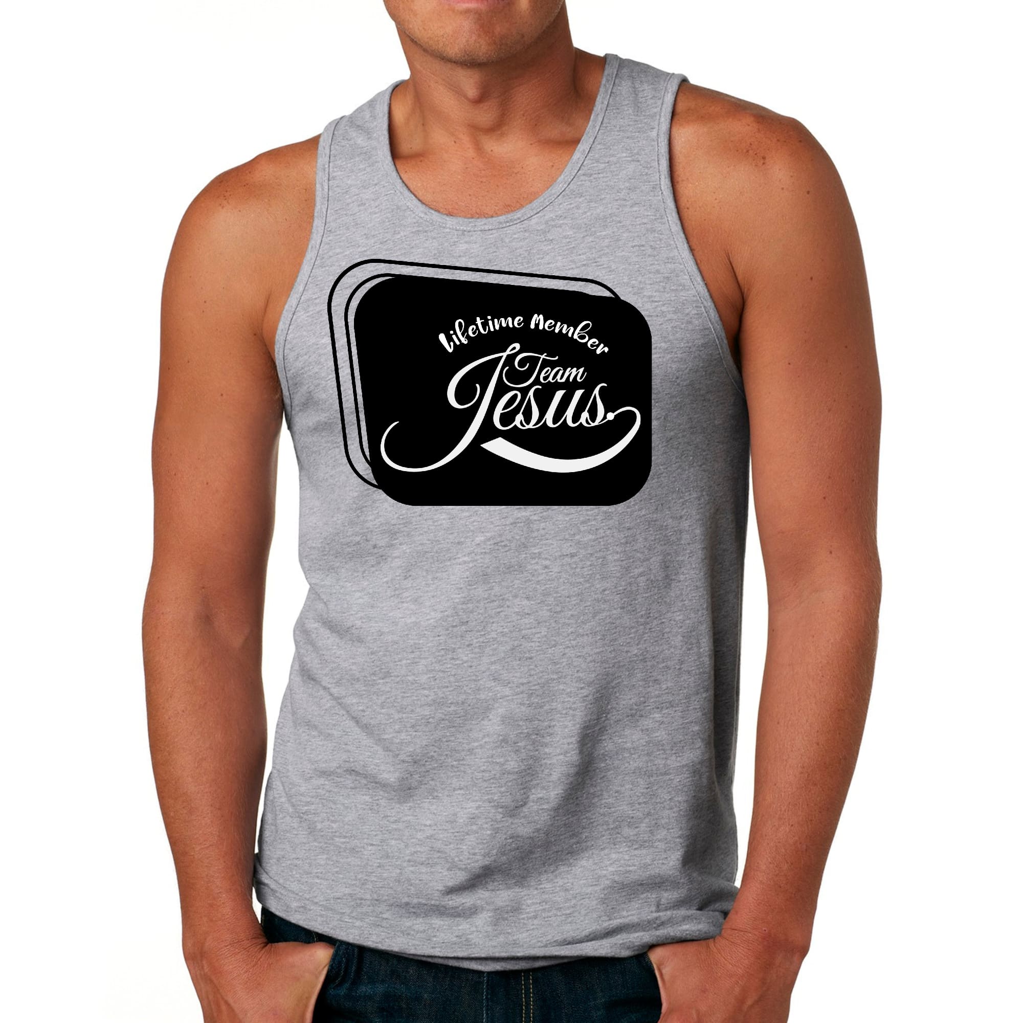 Mens Fitness Tank Top Graphic T-shirt Lifetime Member Team Jesus