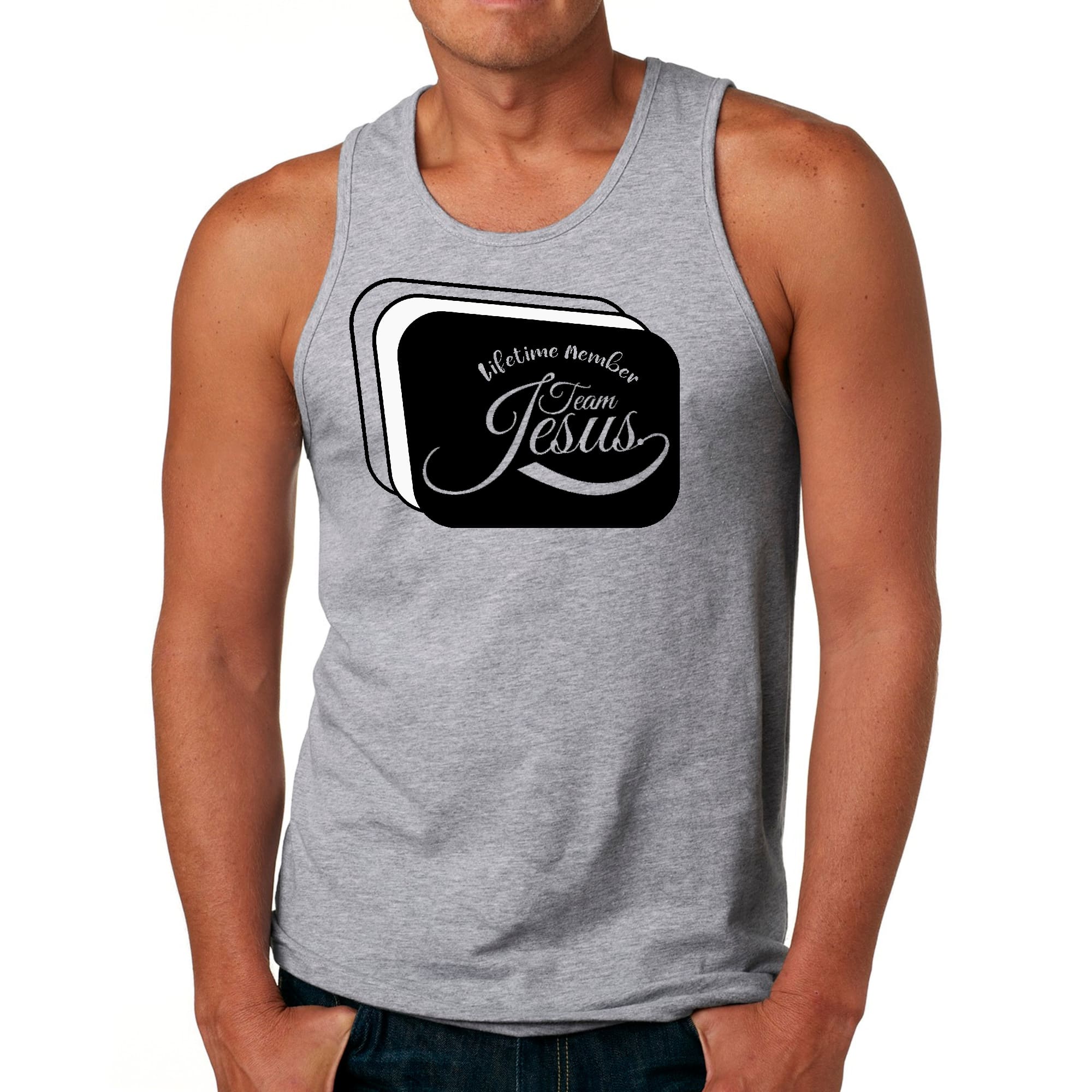 Mens Fitness Tank Top Graphic T-shirt Lifetime Member Team Jesus