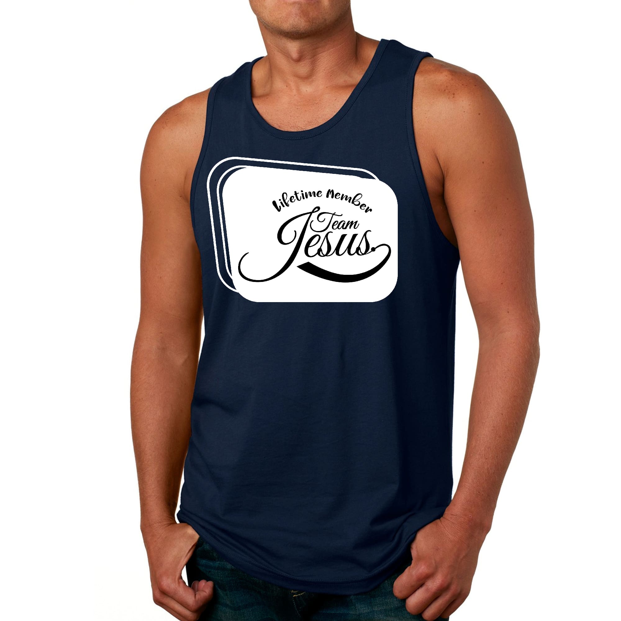Mens Fitness Tank Top Graphic T-shirt Lifetime Member Team Jesus