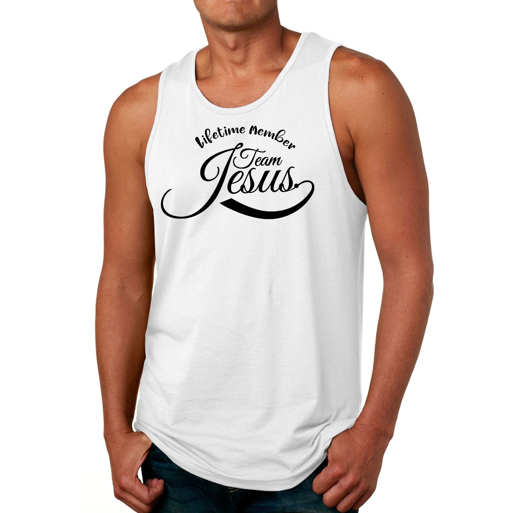 Mens Fitness Tank Top Graphic T-shirt Lifetime Member Team Jesus