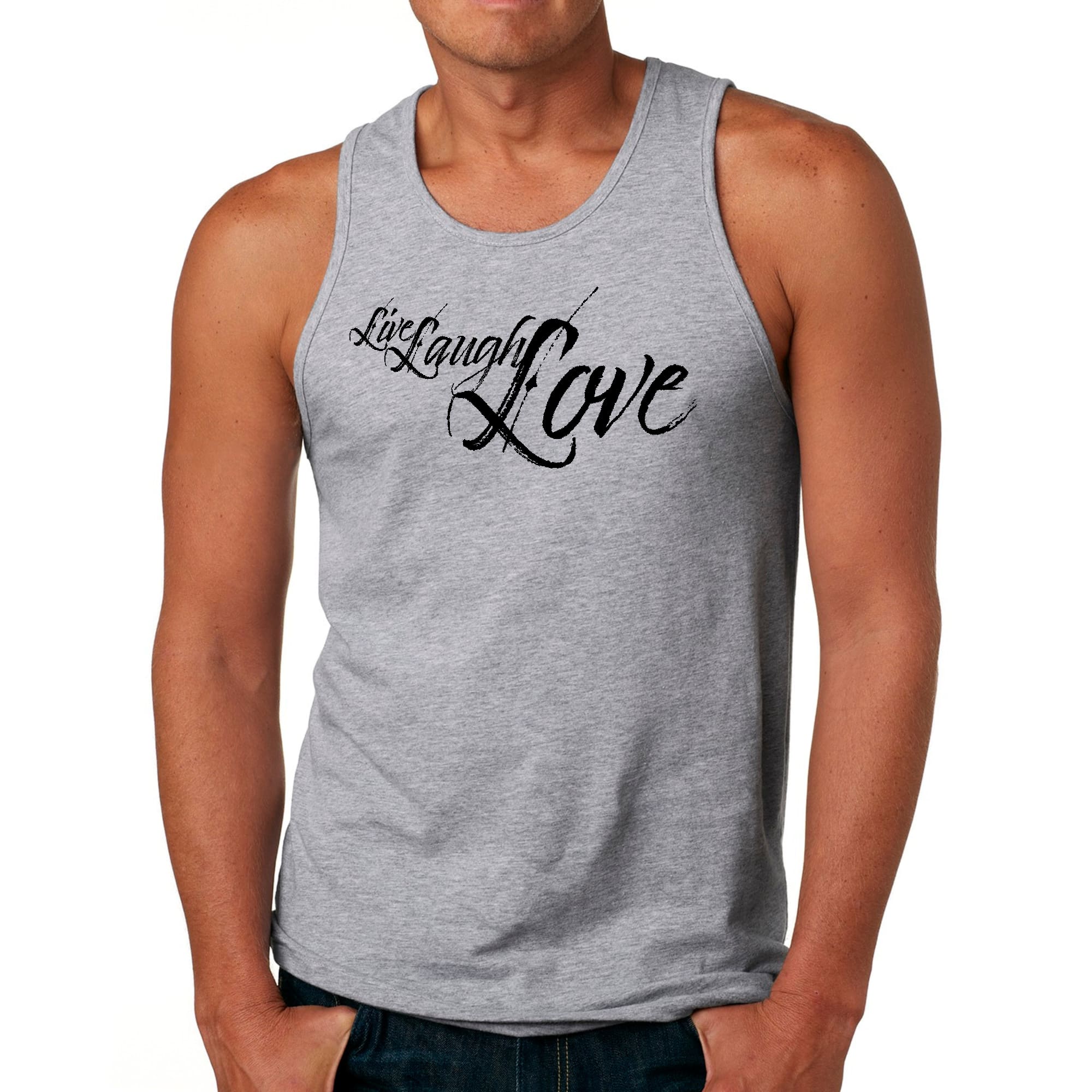 Mens Fitness Tank Top Graphic T-shirt Live Laugh Love Black