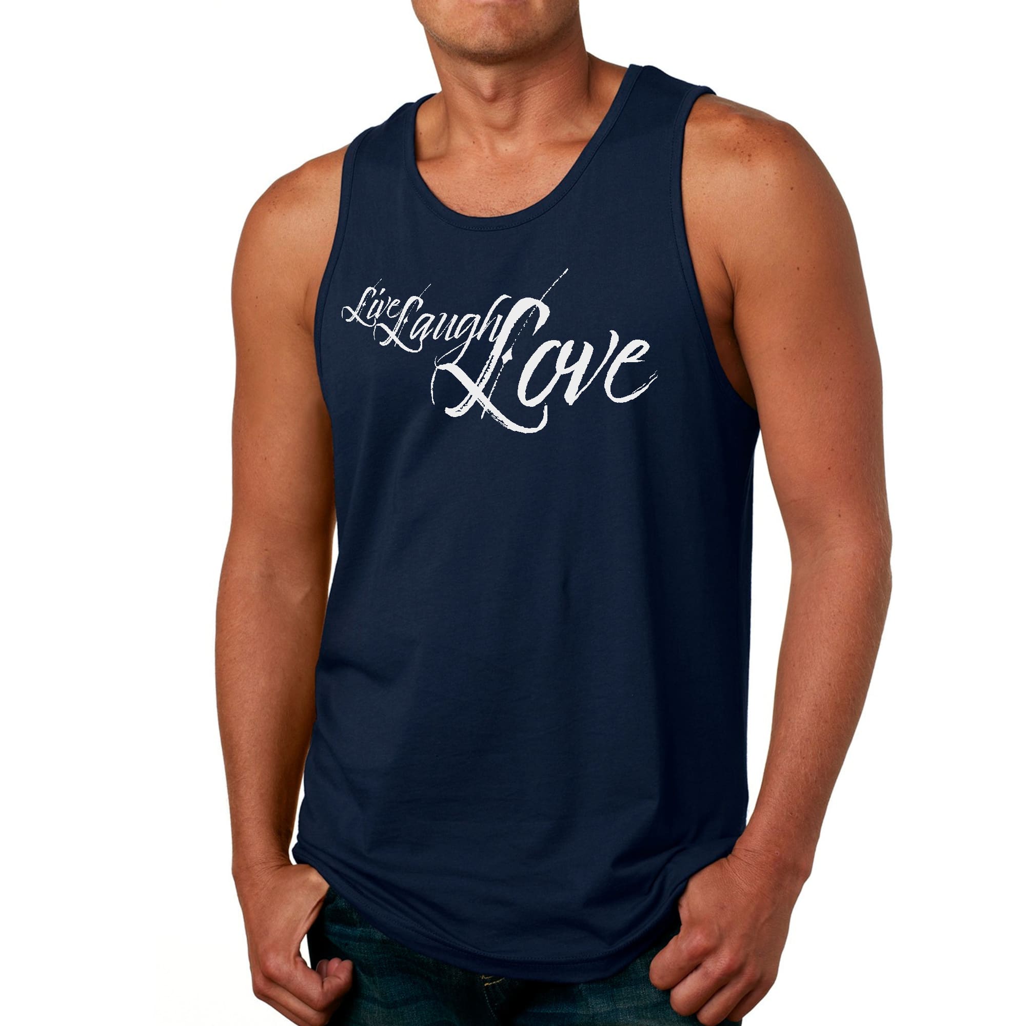 Mens Fitness Tank Top Graphic T-shirt Live Laugh Love Light Grey