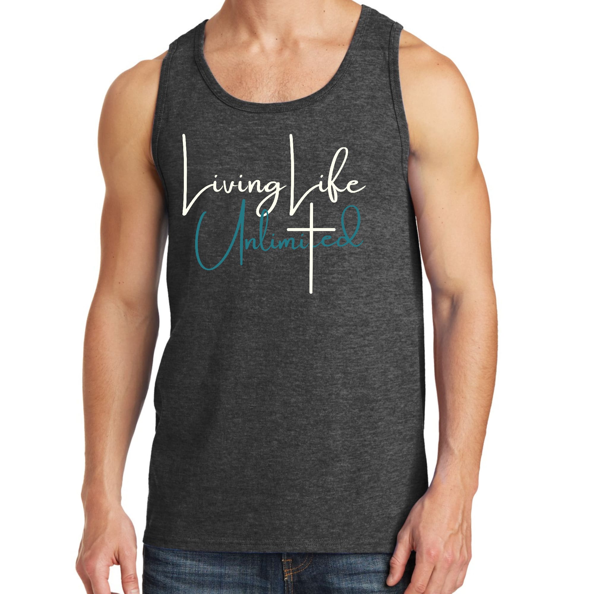 Mens Fitness Tank Top Graphic T-shirt Living Life Unlimited