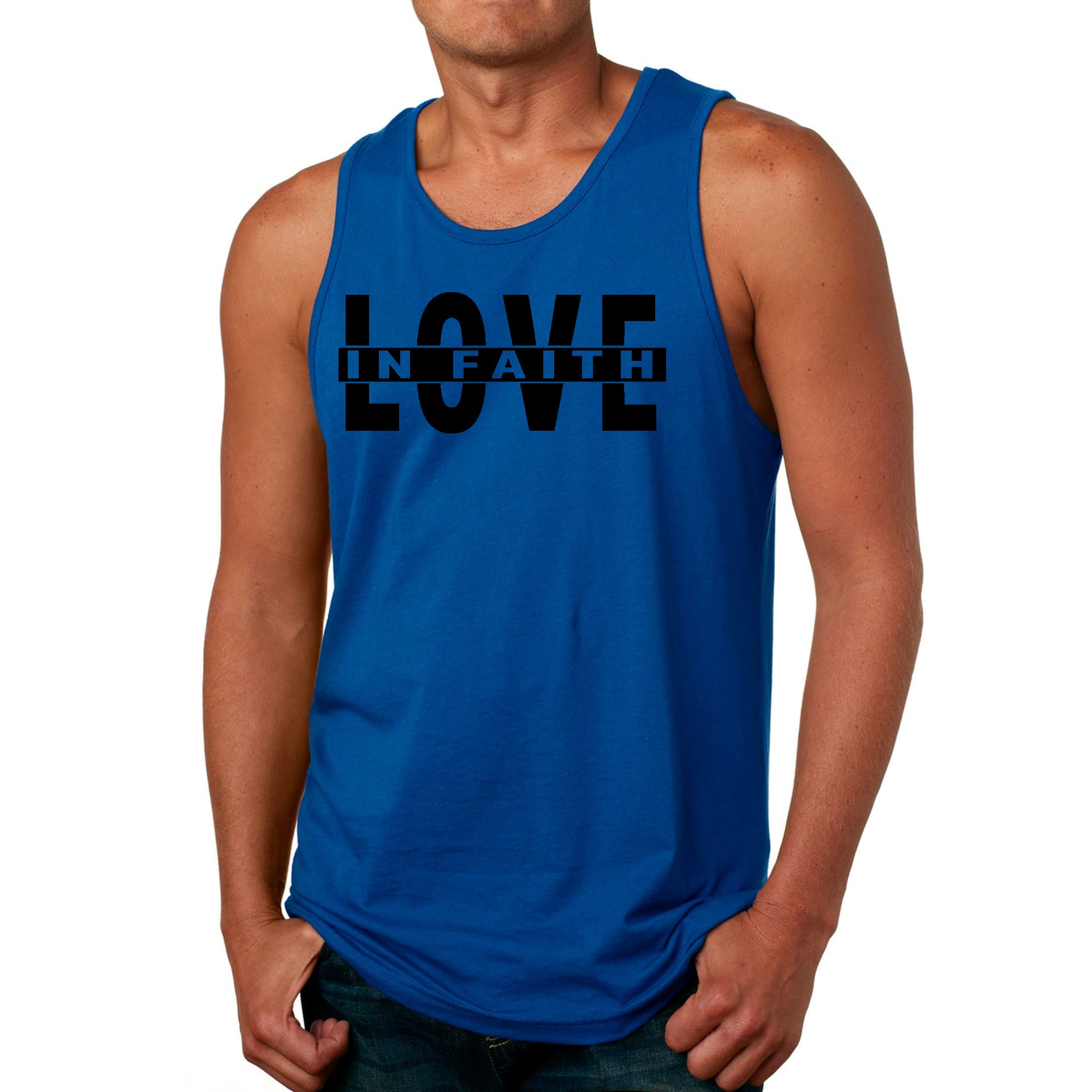Mens Fitness Tank Top Graphic T-shirt Love in Faith Black Illustration