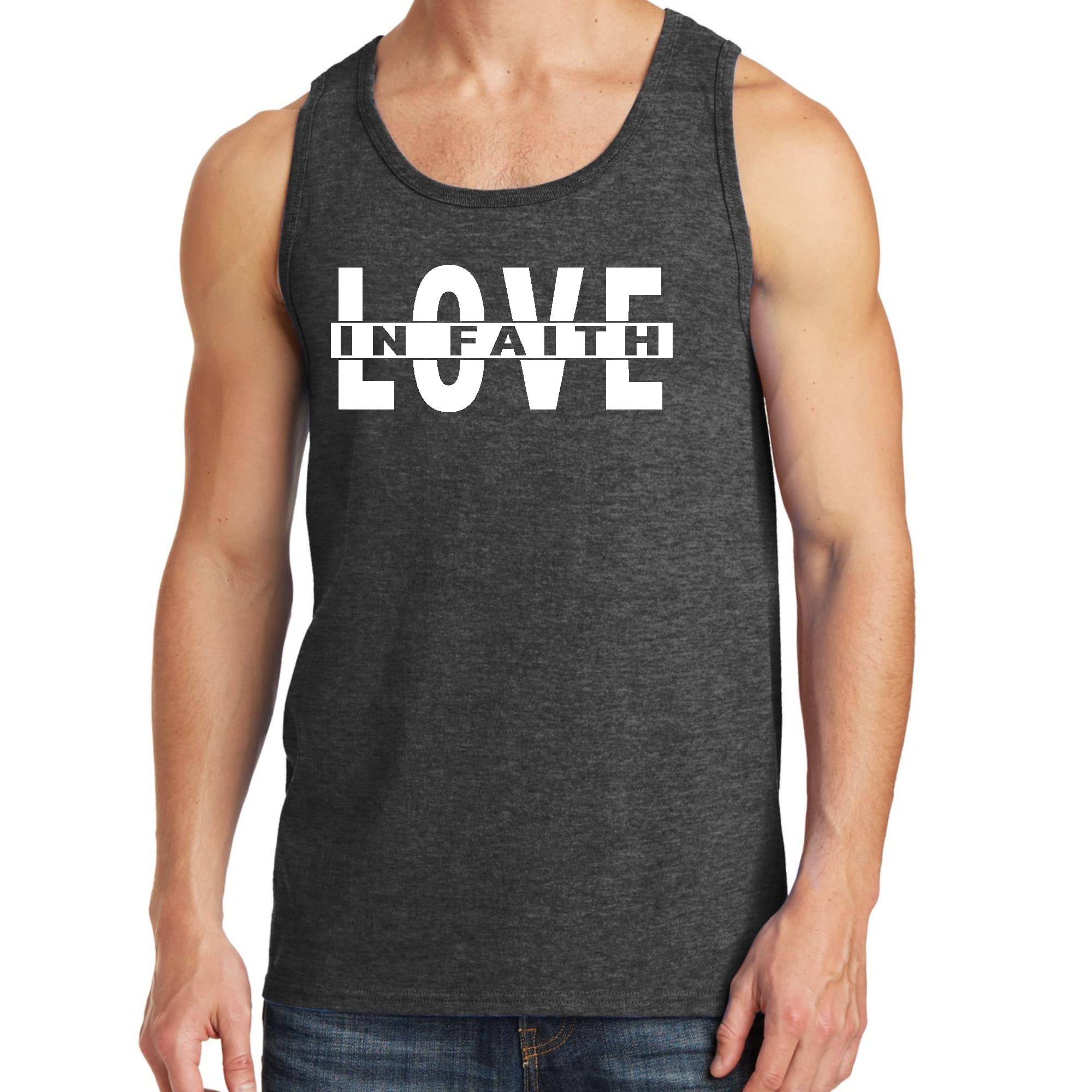 Mens Fitness Tank Top Graphic T-shirt Love in Faith