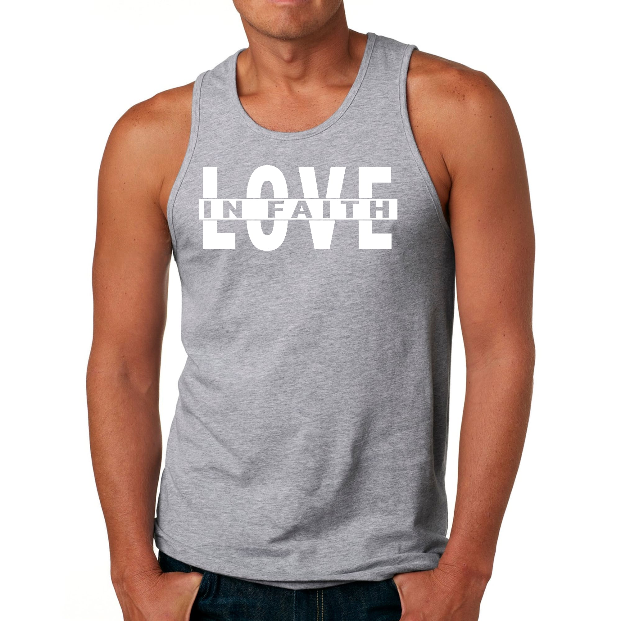 Mens Fitness Tank Top Graphic T-shirt Love in Faith
