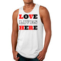 Mens Fitness Tank Top Graphic T-shirt Love Lives Here Christian Red