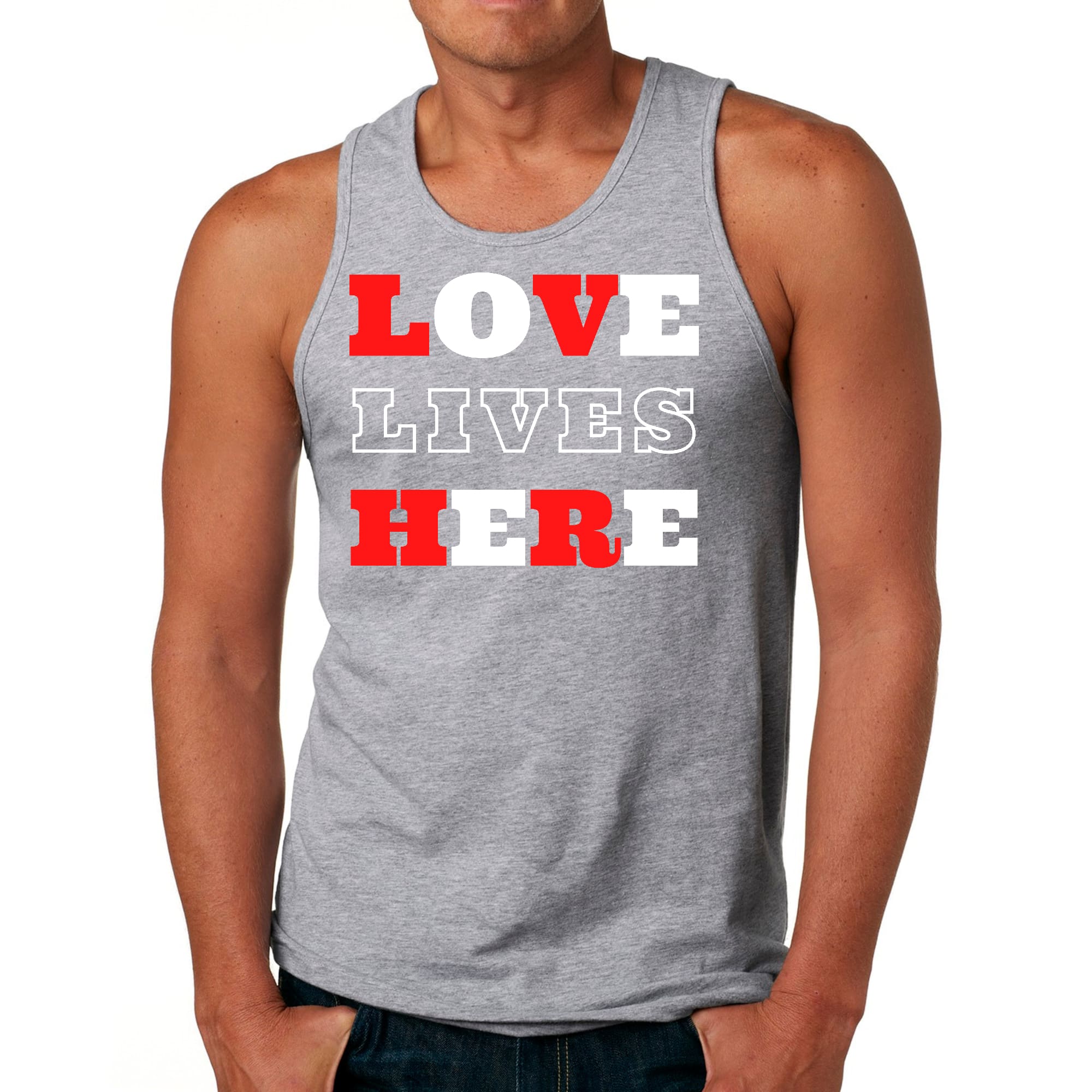 Mens Fitness Tank Top Graphic T-shirt Love Lives Here Christian