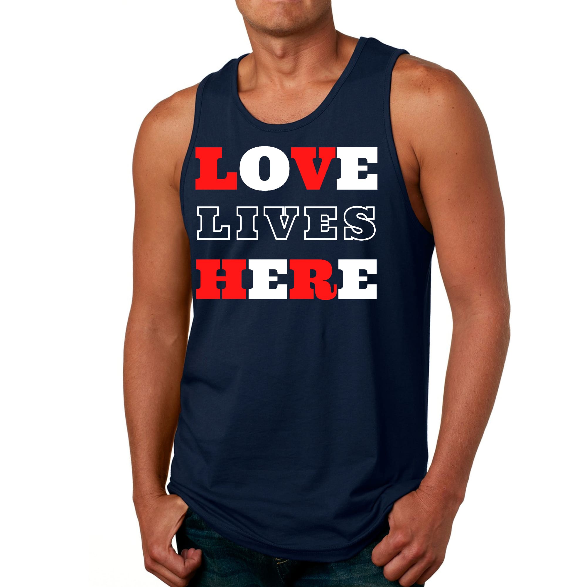 Mens Fitness Tank Top Graphic T-shirt Love Lives Here Christian