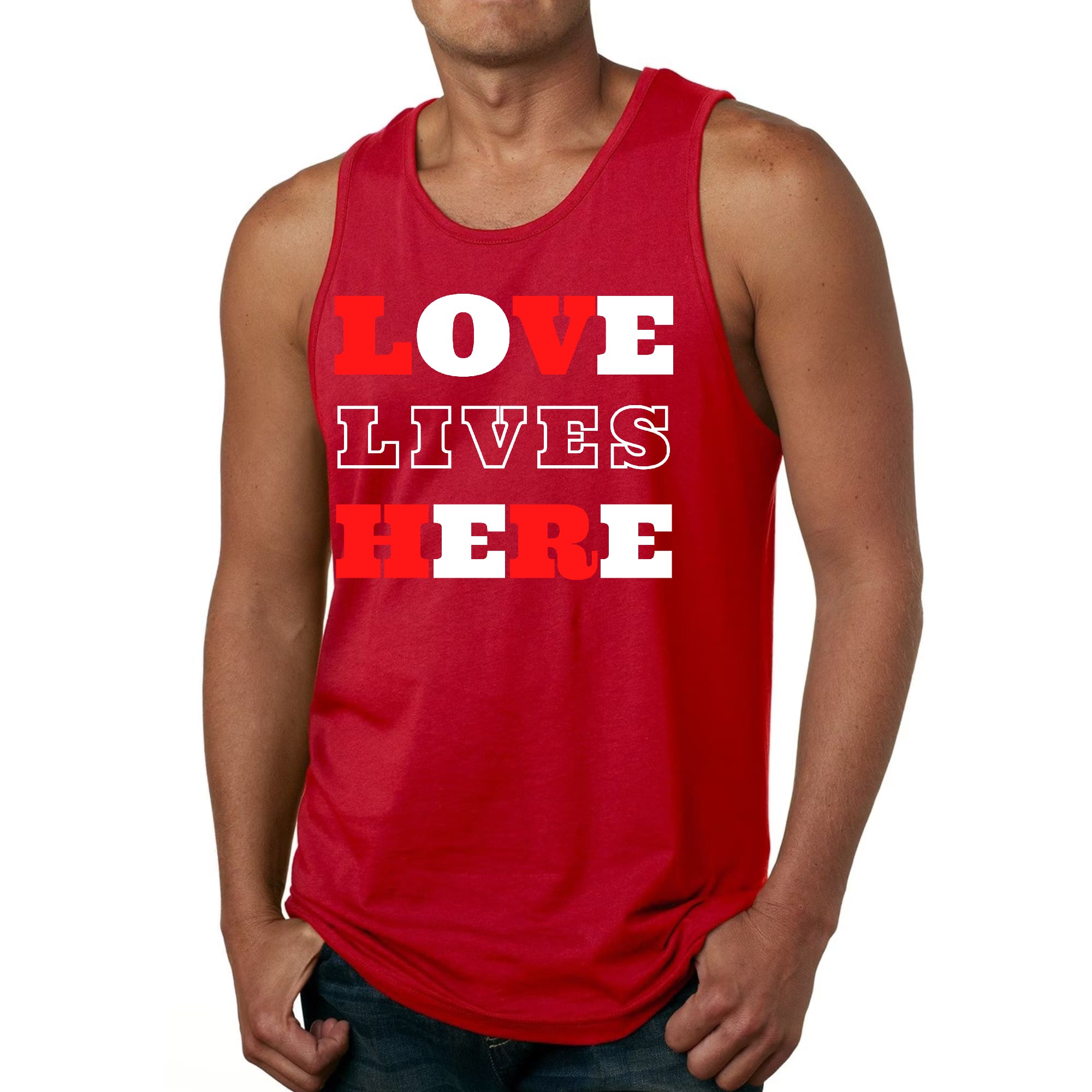 Mens Fitness Tank Top Graphic T-shirt Love Lives Here Christian