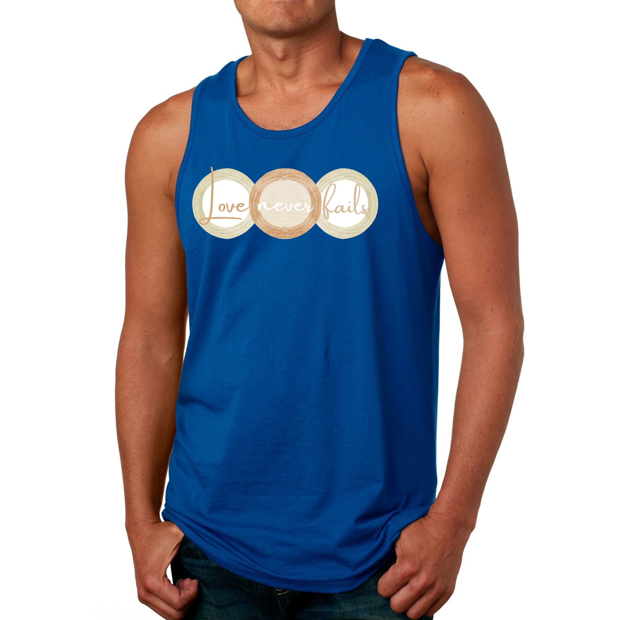 Mens Fitness Tank Top Graphic T-shirt Love Never Fails - Pastel Brown