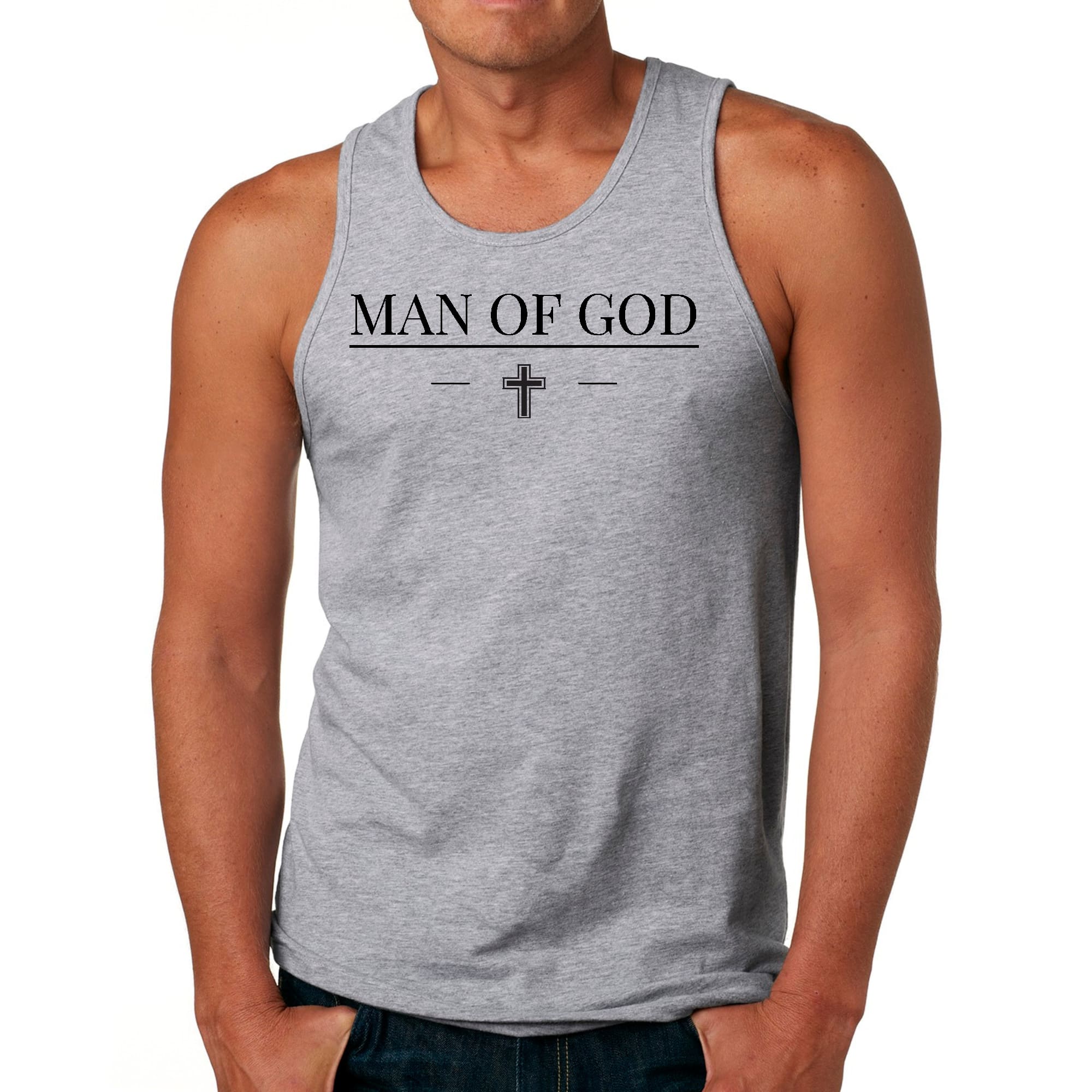 Mens Fitness Tank Top Graphic T-shirt Man of God Black Print