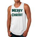 Mens Fitness Tank Top Graphic T-shirt Merry with Christ - Green Plaid