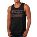 Mens Fitness Tank Top Graphic T-shirt Merry with Christ - Red