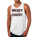 Mens Fitness Tank Top Graphic T-shirt Merry with Christ - Red
