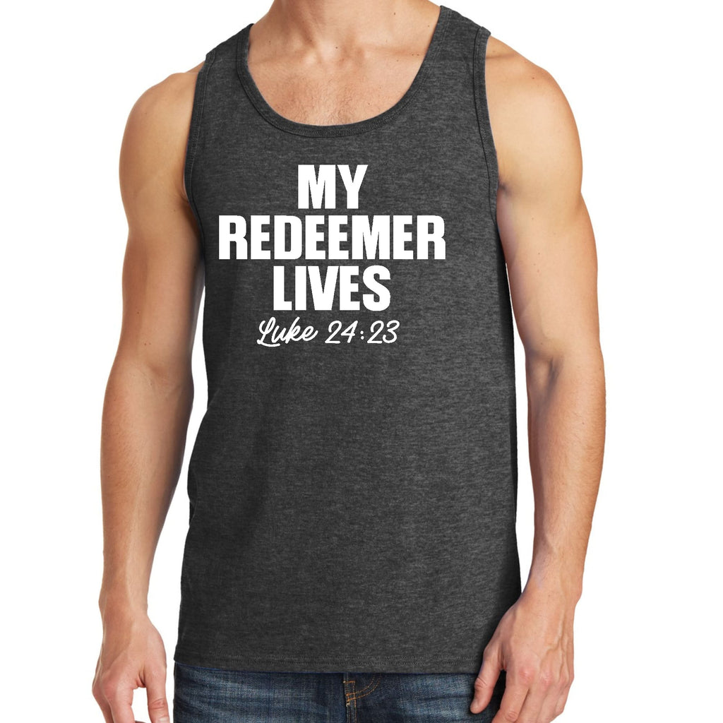Mens Fitness Tank Top Graphic T-shirt my Redeemer Lives Print