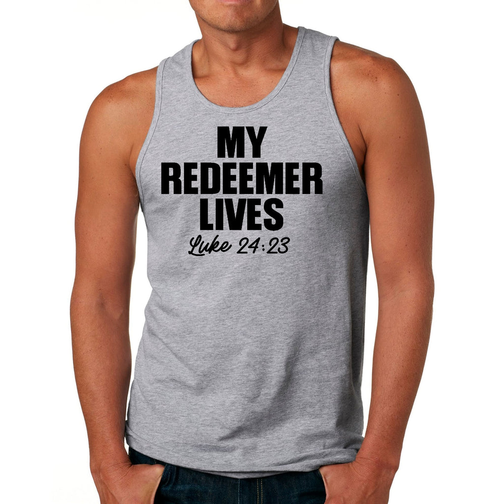 Mens Fitness Tank Top Graphic T-shirt my Redeemer Lives Print