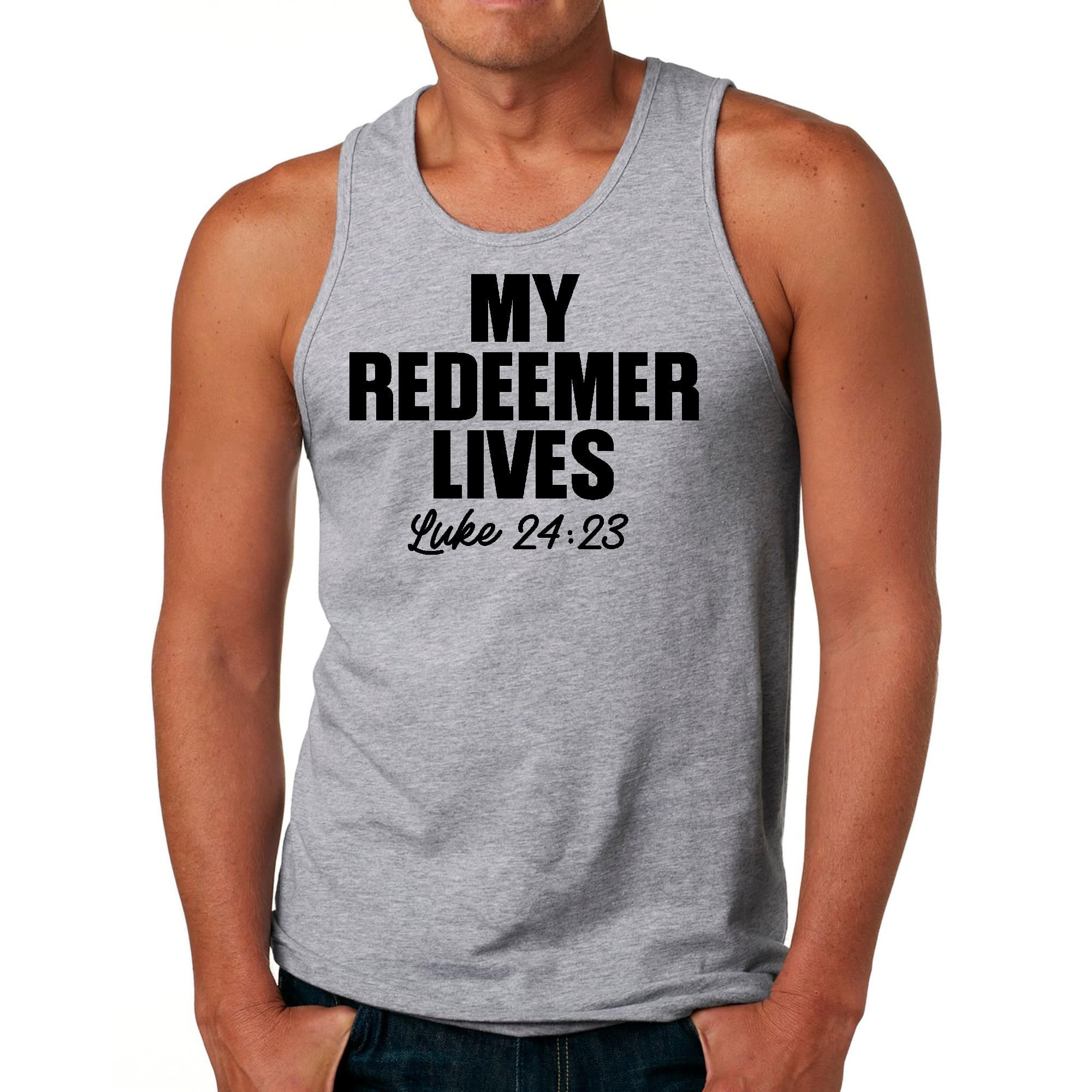 Mens Fitness Tank Top Graphic T-shirt my Redeemer Lives Print