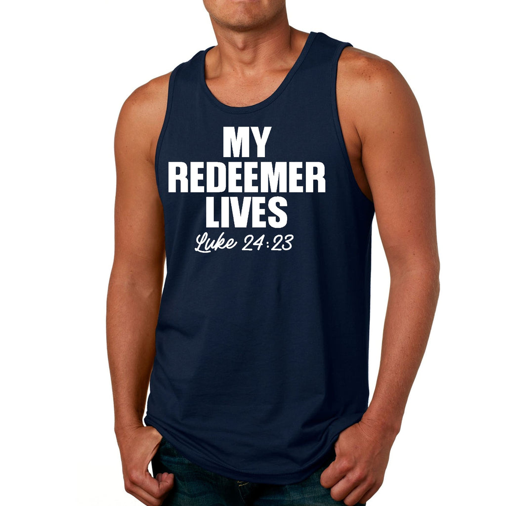 Mens Fitness Tank Top Graphic T-shirt my Redeemer Lives Print