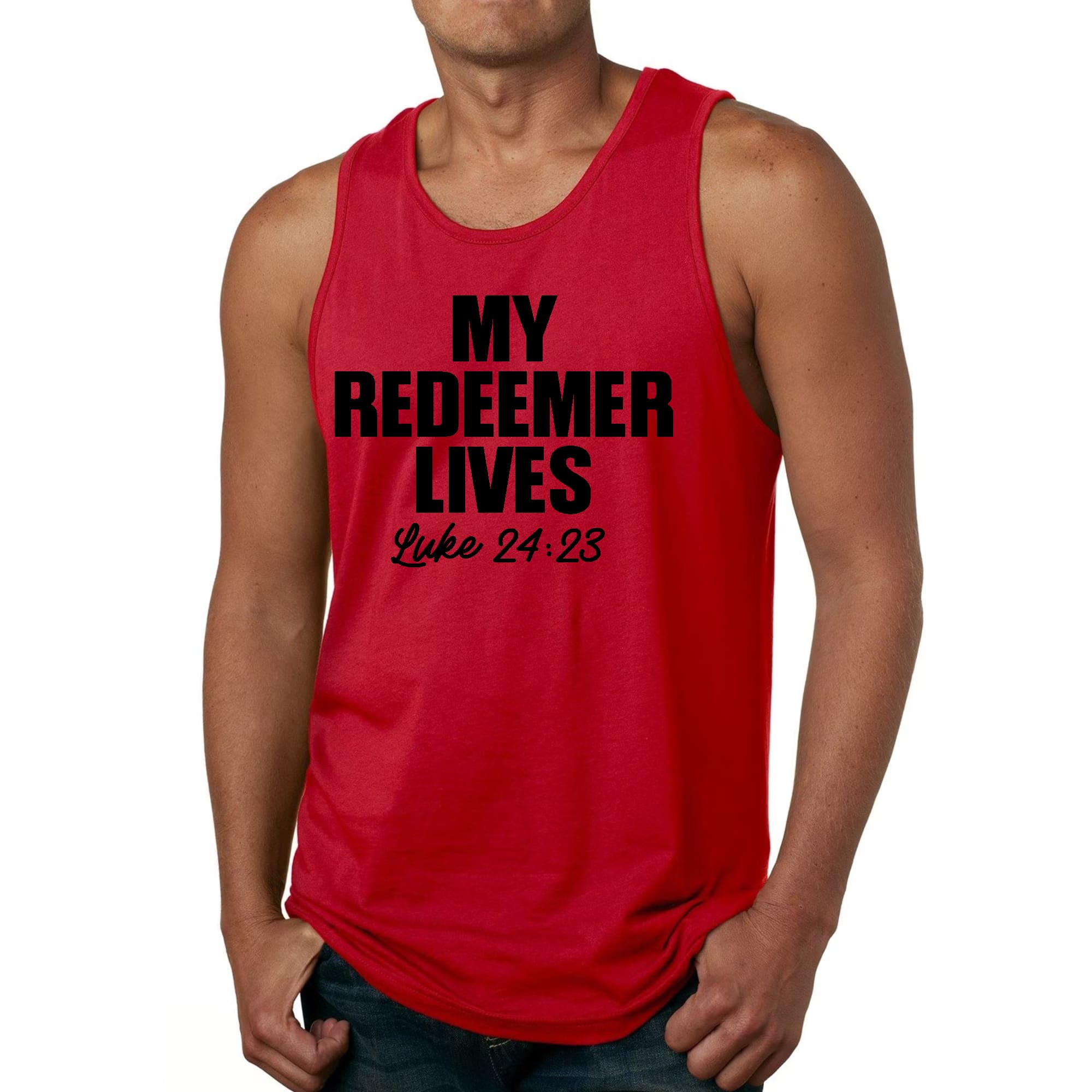 Mens Fitness Tank Top Graphic T-shirt my Redeemer Lives Print
