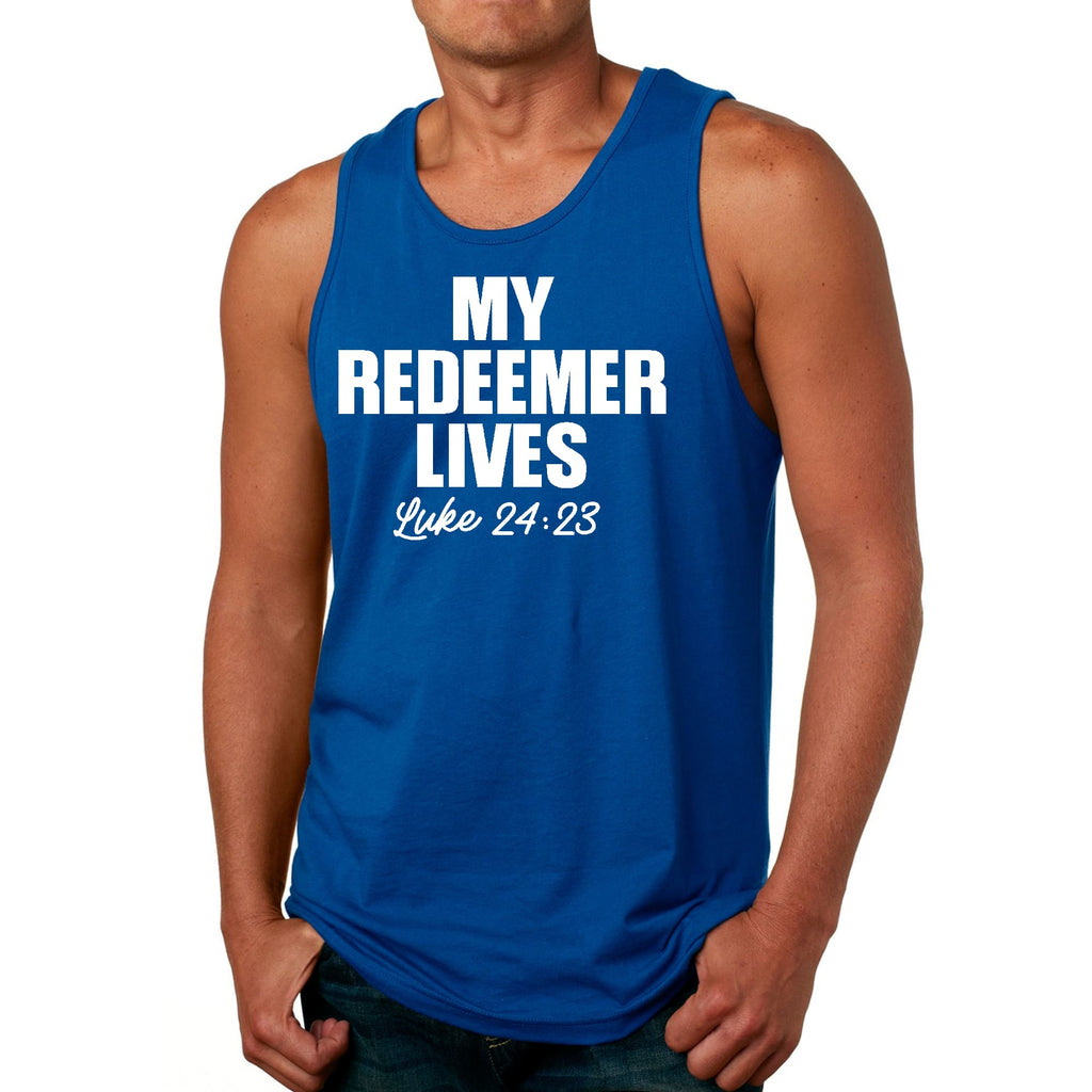 Mens Fitness Tank Top Graphic T-shirt my Redeemer Lives Print